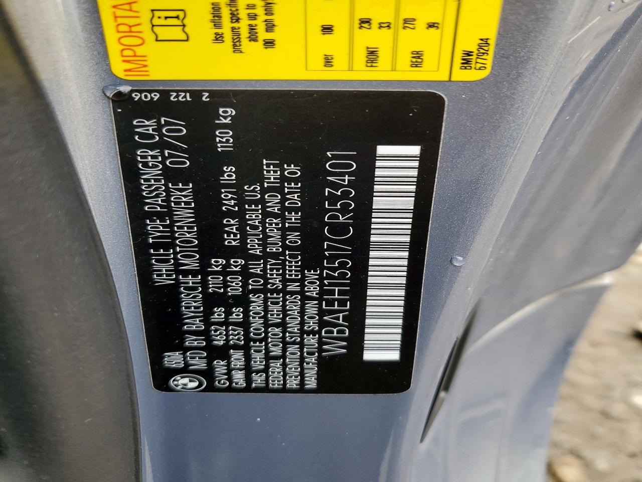 2007 Bmw 650 I Gray vin: WBAEH13517CR53401