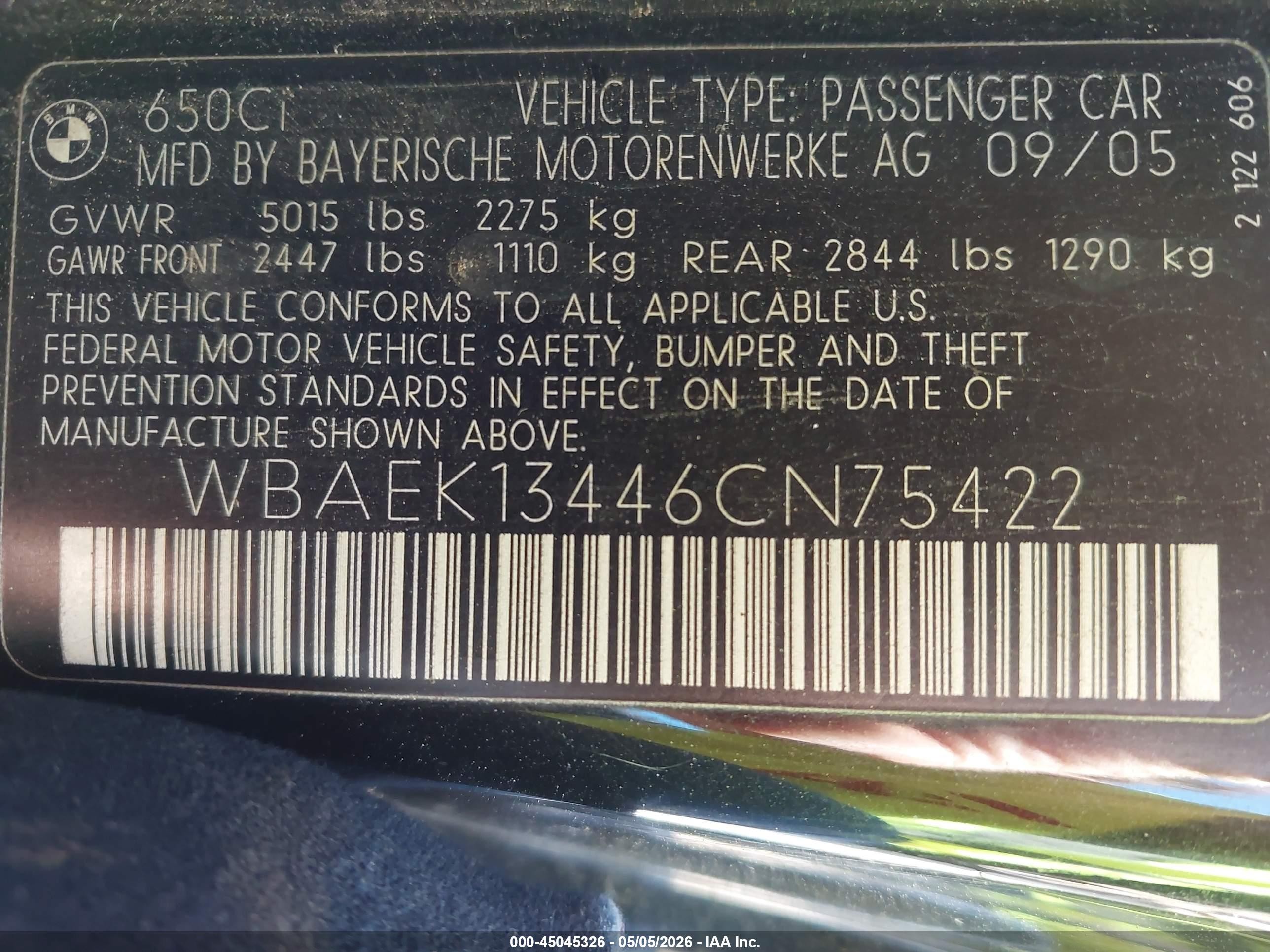 2006 Bmw 650i   Черный vin: WBAEK13446CN75422