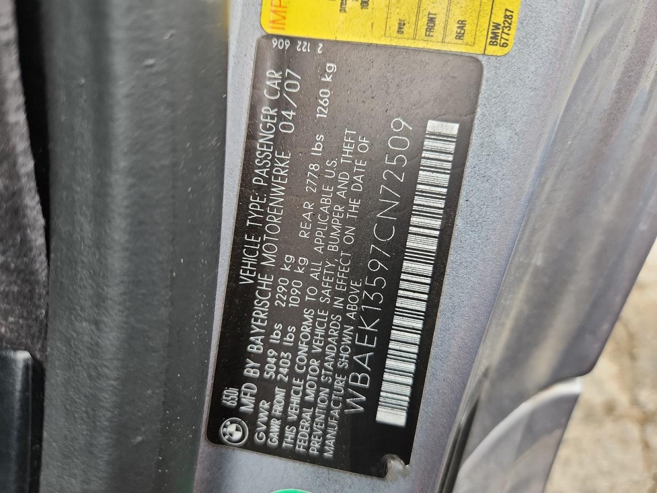 2007 Bmw 650 I Silver vin: WBAEK13597CN72509