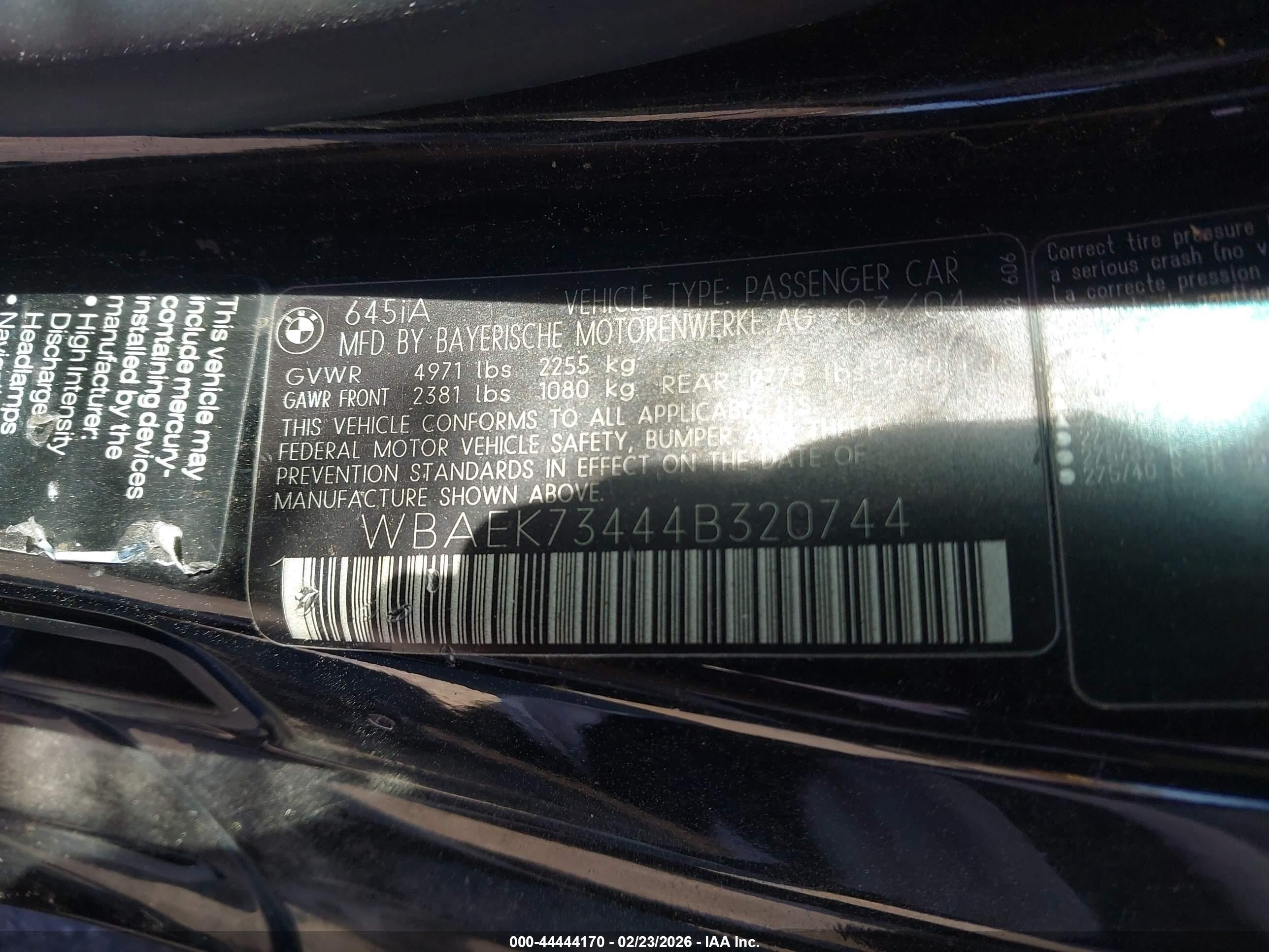 2004 Bmw 645ci   Черный vin: WBAEK73444B320744