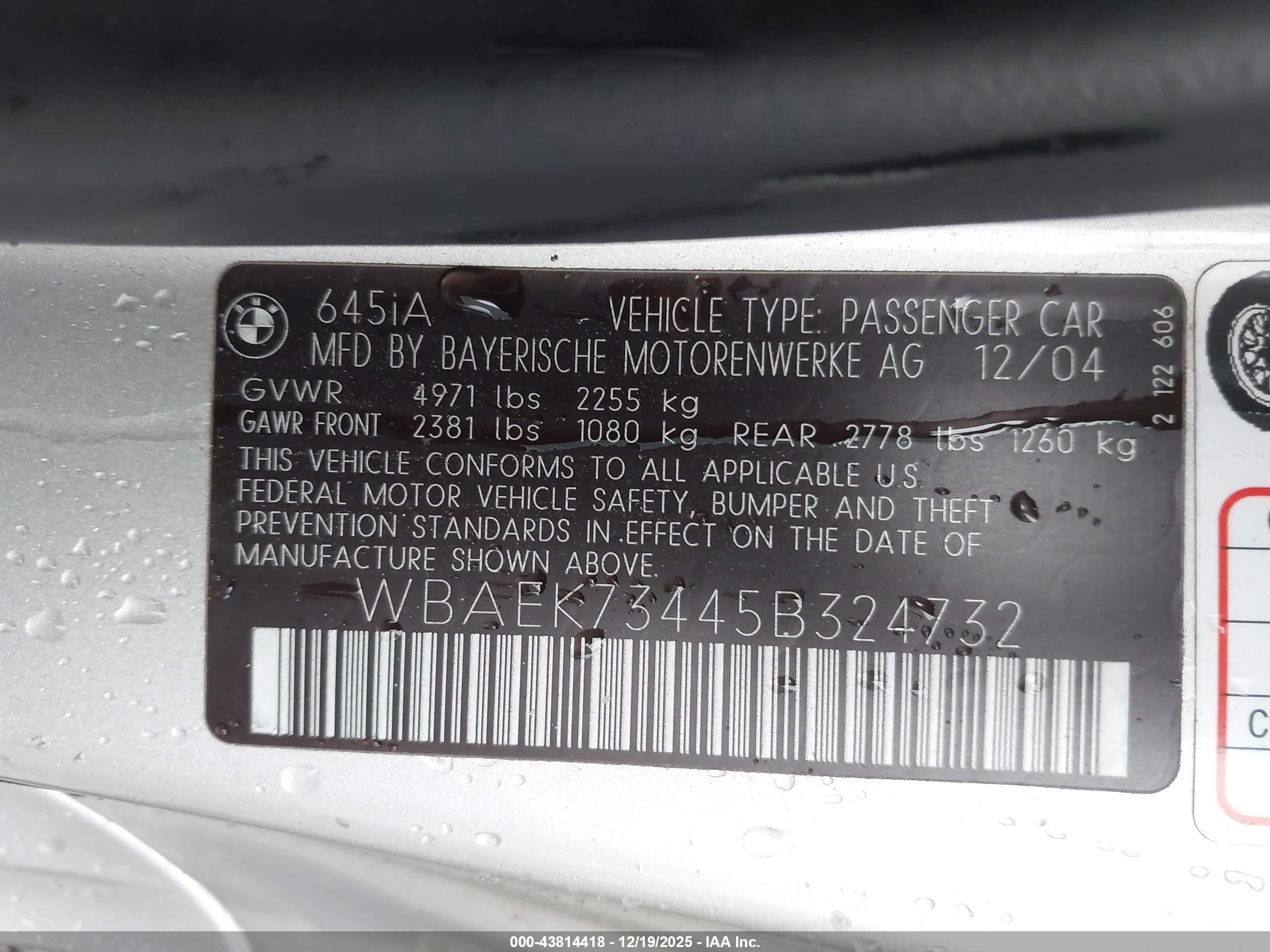 2005 Bmw 645ci   Gold vin: WBAEK73445B324732