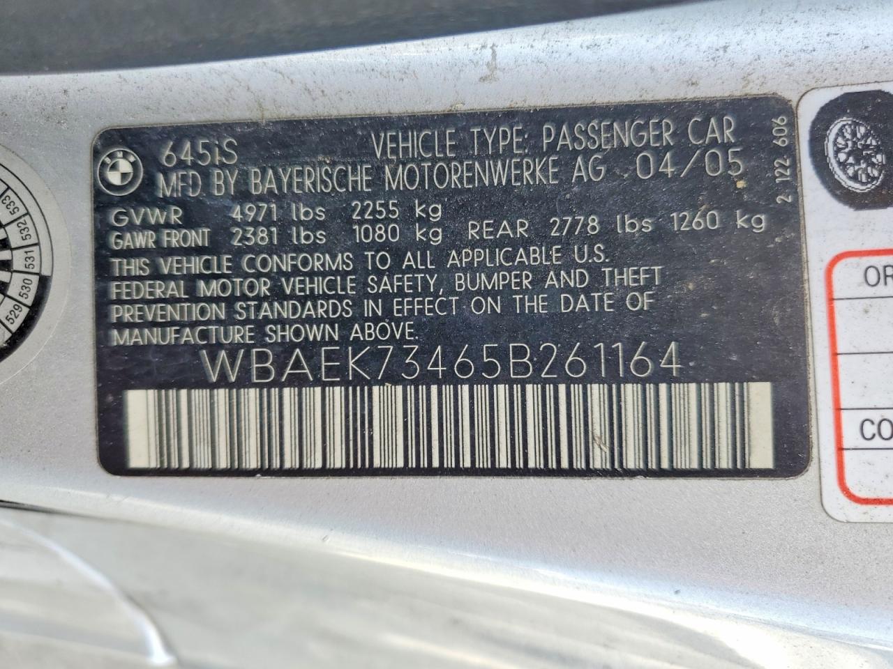 2005 Bmw 645 Ci Automatic Серебряный vin: WBAEK73465B261164
