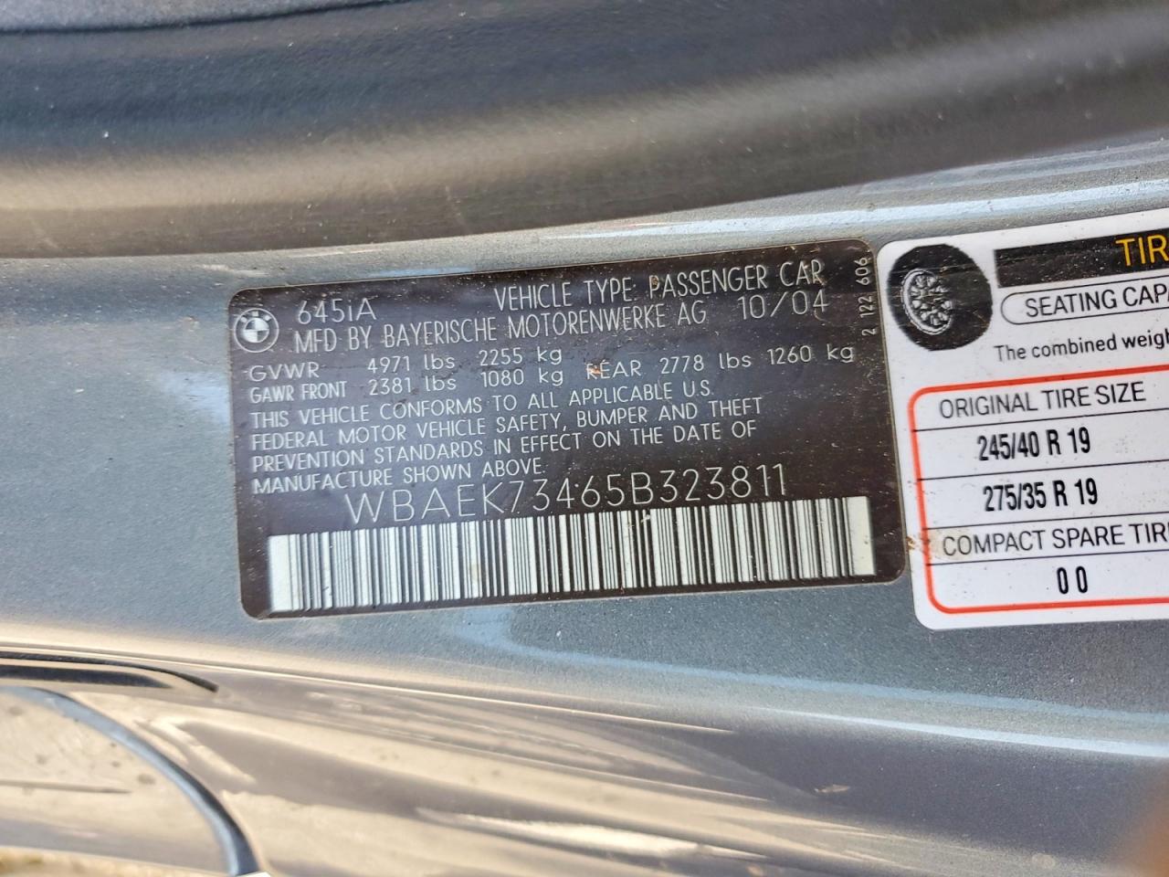2005 Bmw 645 Ci Automatic Silver vin: WBAEK73465B323811