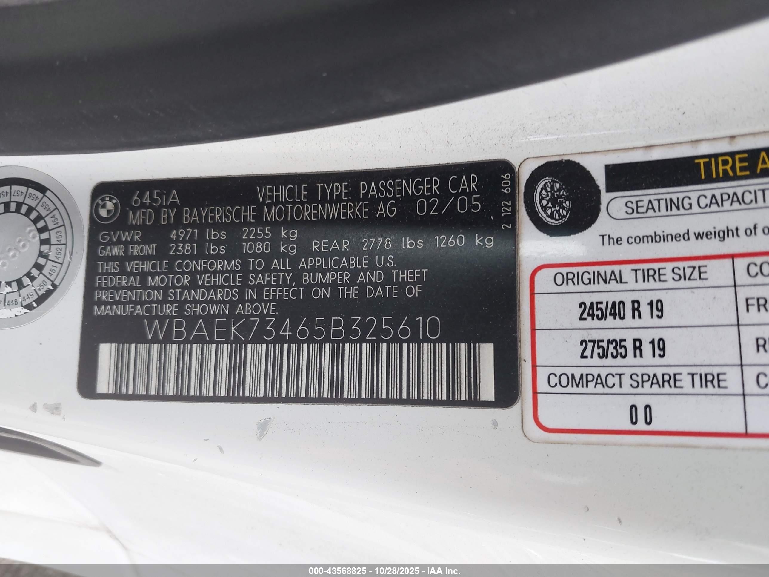 2005 Bmw 645ci   White vin: WBAEK73465B325610