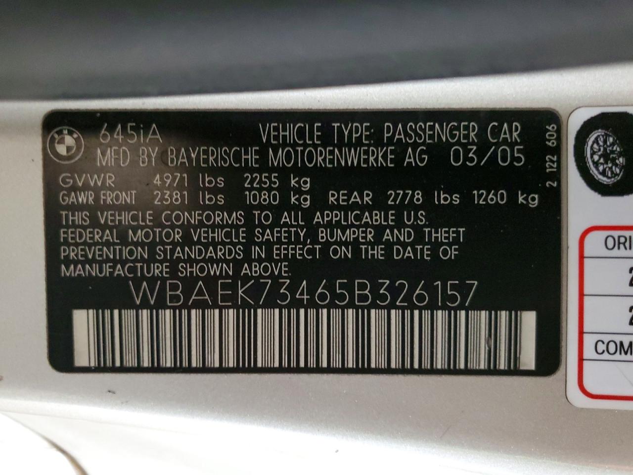 2005 Bmw 645 Ci Automatic Желто-коричневый vin: WBAEK73465B326157