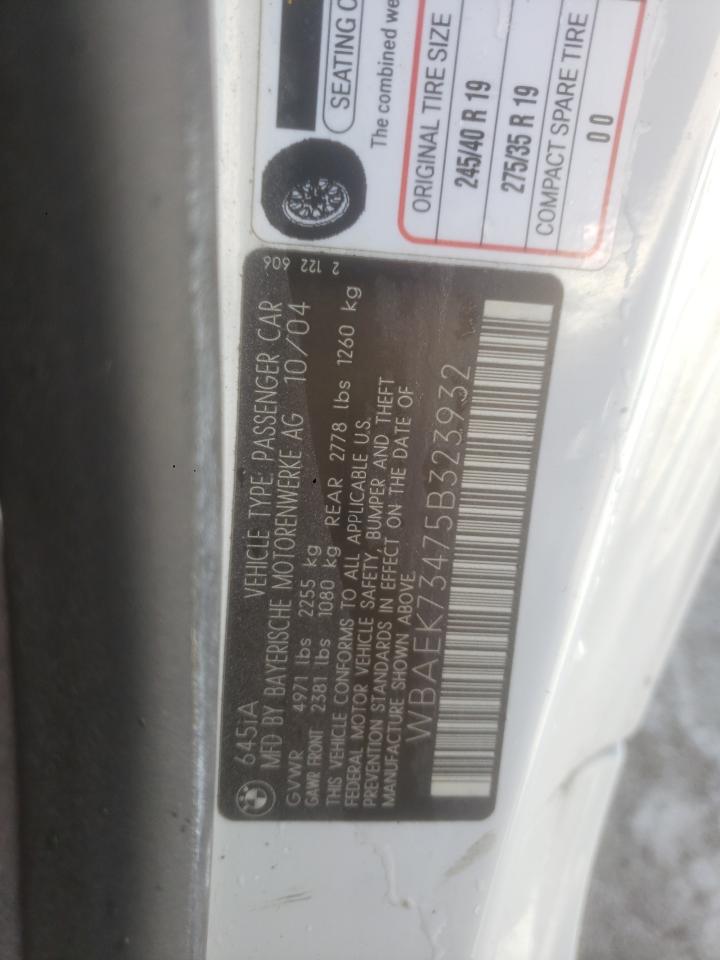 2005 Bmw 645 Ci Automatic Белый vin: WBAEK73475B323932