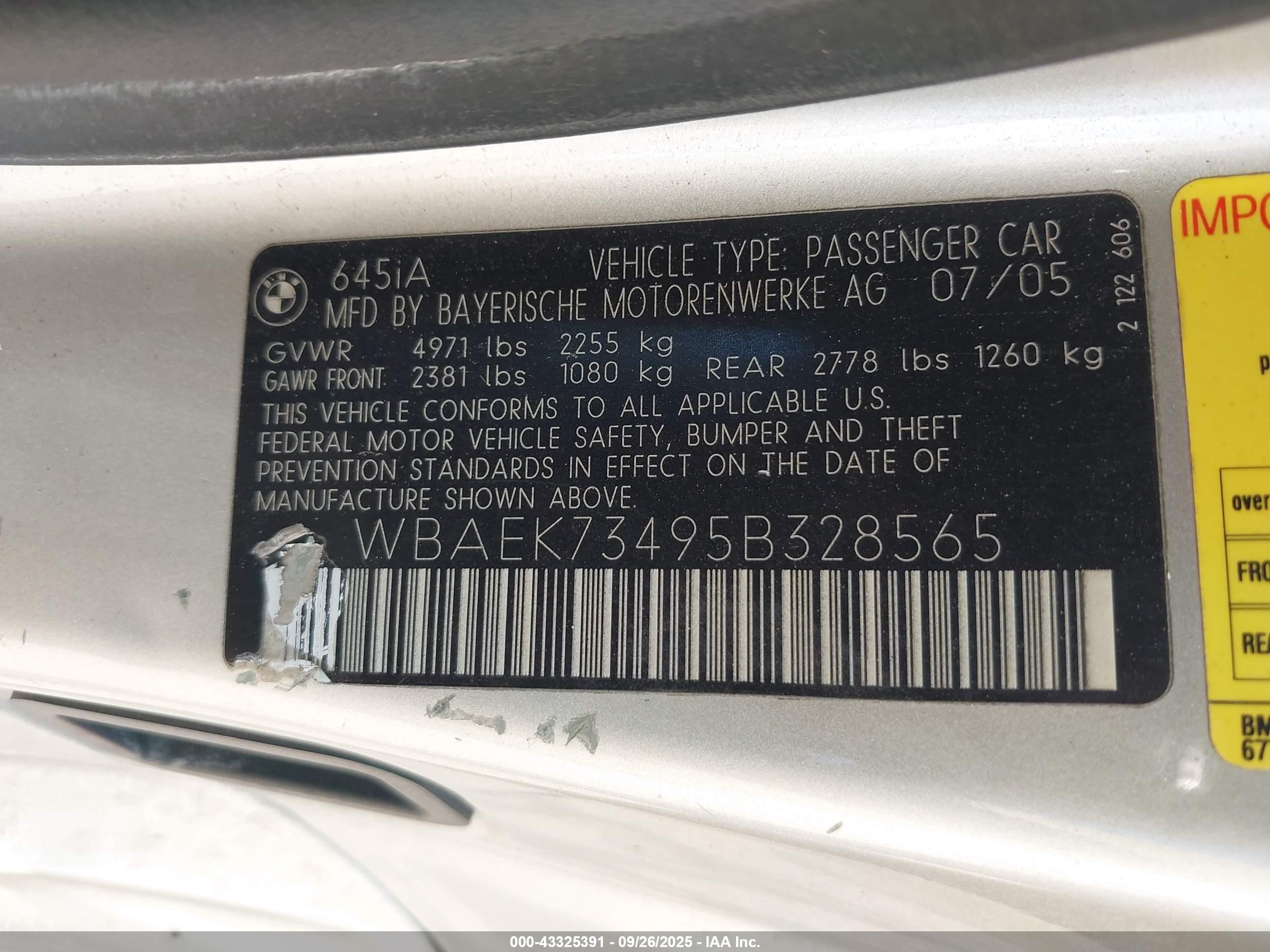 2005 Bmw 645ci   Silver vin: WBAEK73495B328565