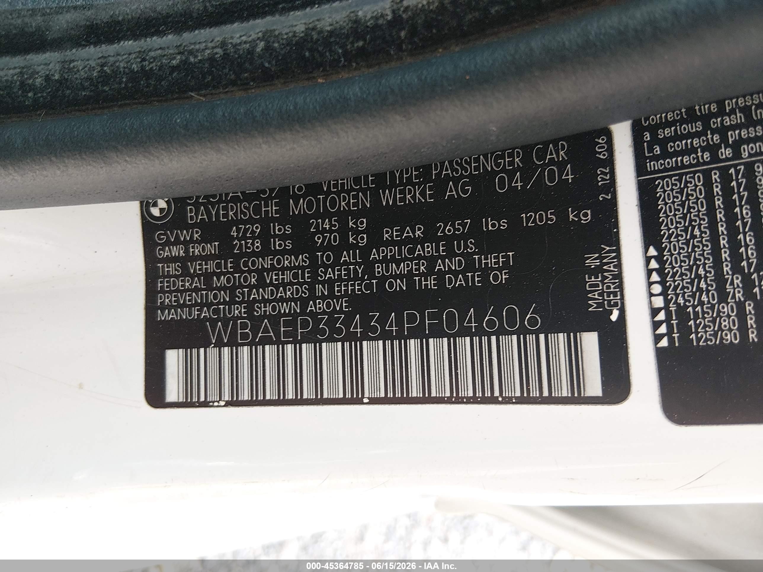 2004 Bmw 325xit   White vin: WBAEP33434PF04606