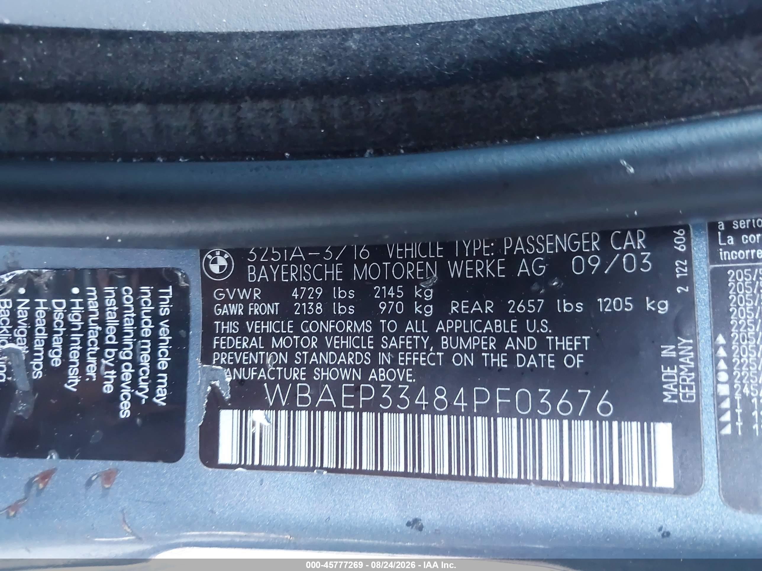 2004 Bmw 325xit   Blue vin: WBAEP33484PF03676