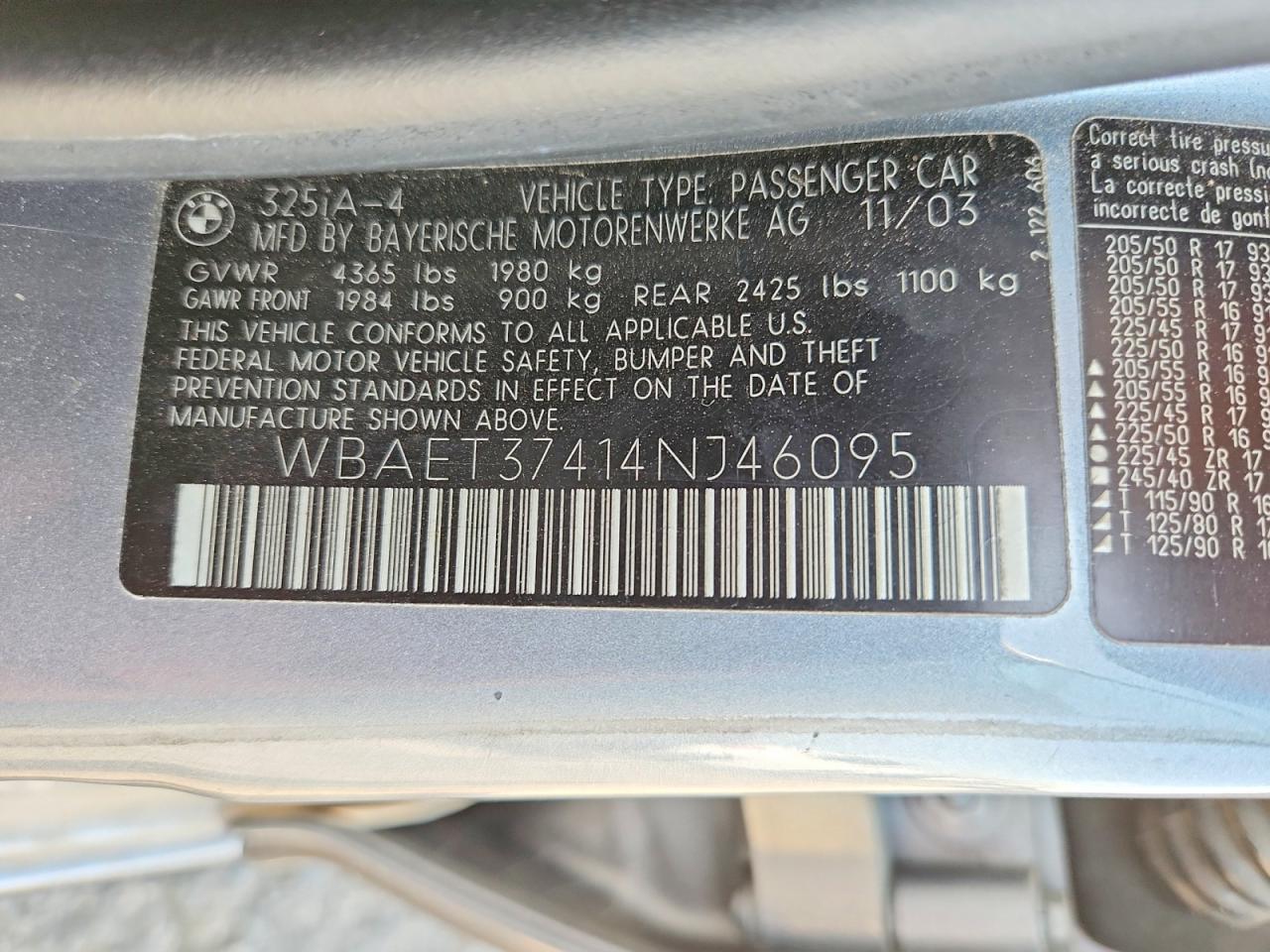 2004 Bmw 325 I Gray vin: WBAET37414NJ46095