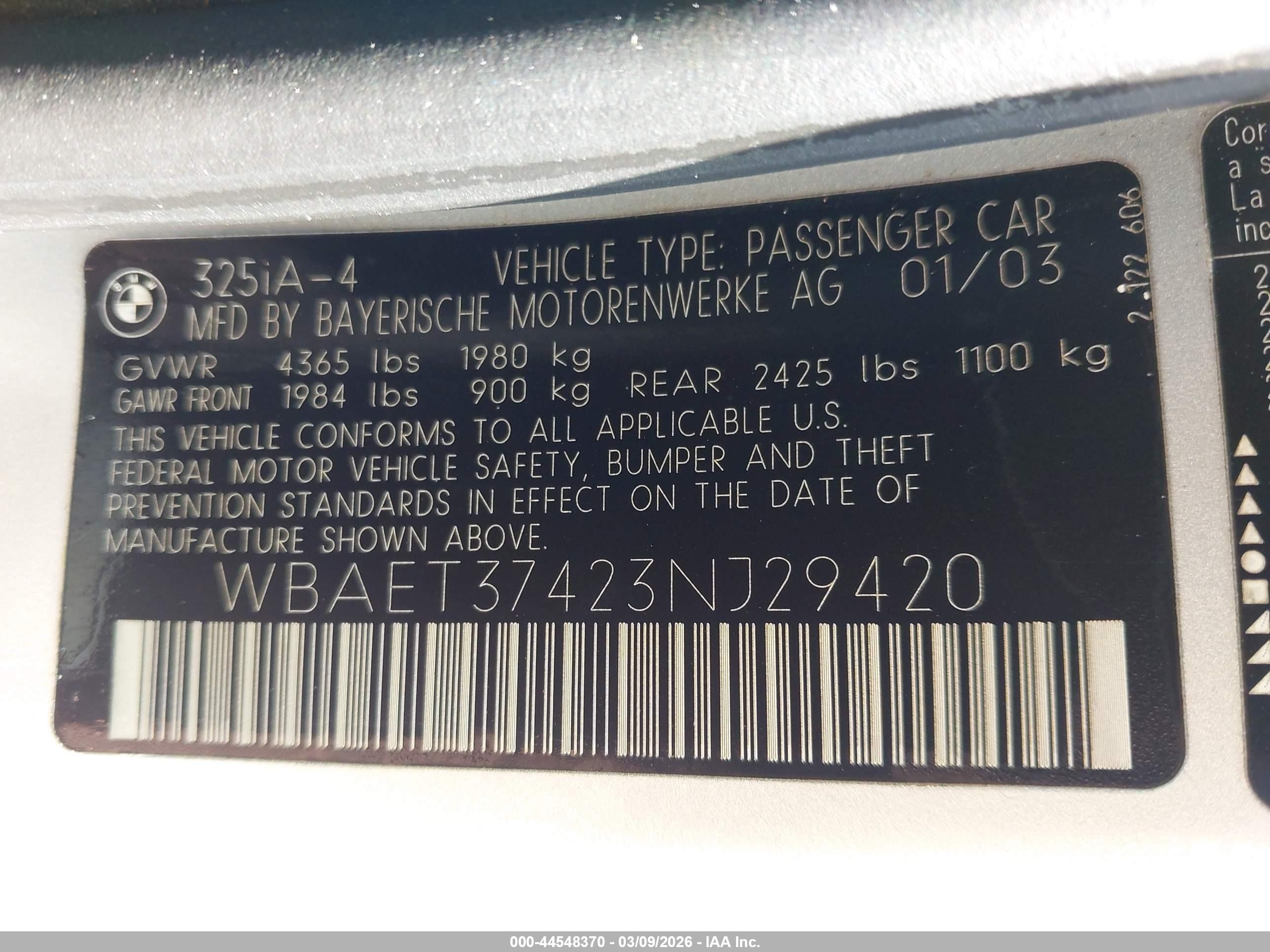 2003 Bmw 325i   Silver vin: WBAET37423NJ29420