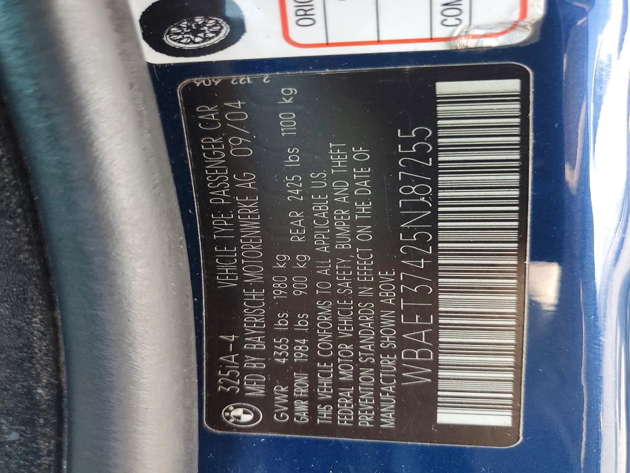 2005 Bmw 325 I Blue vin: WBAET37425NJ87255