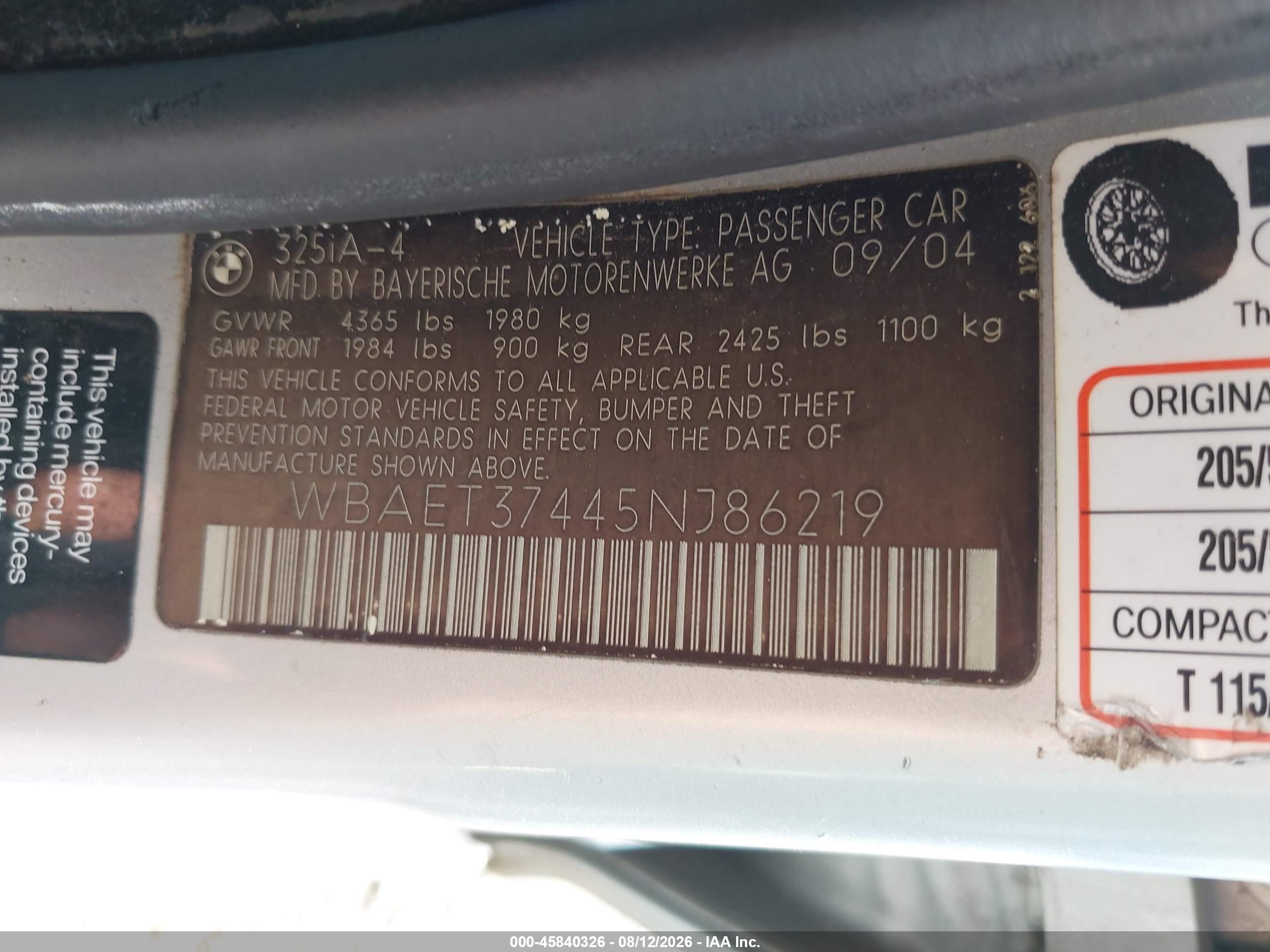 2005 Bmw 325i   Silver vin: WBAET37445NJ86219