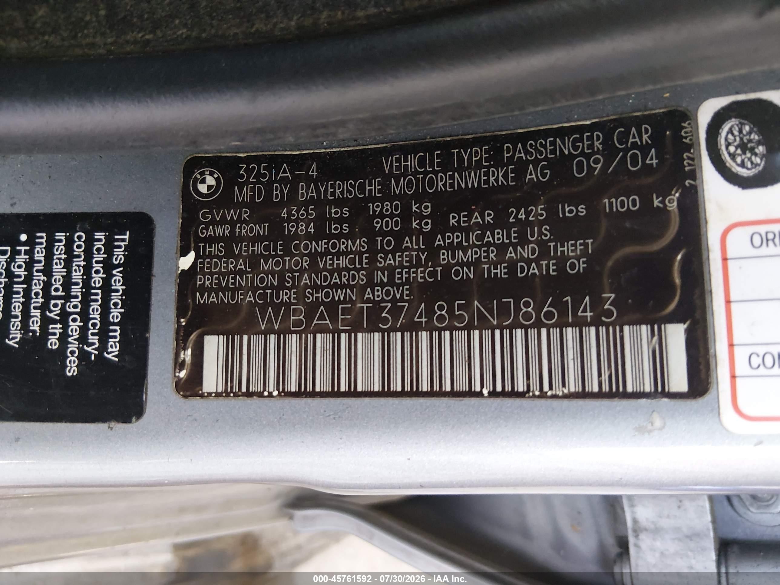 2005 Bmw 325i   Silver vin: WBAET37485NJ86143