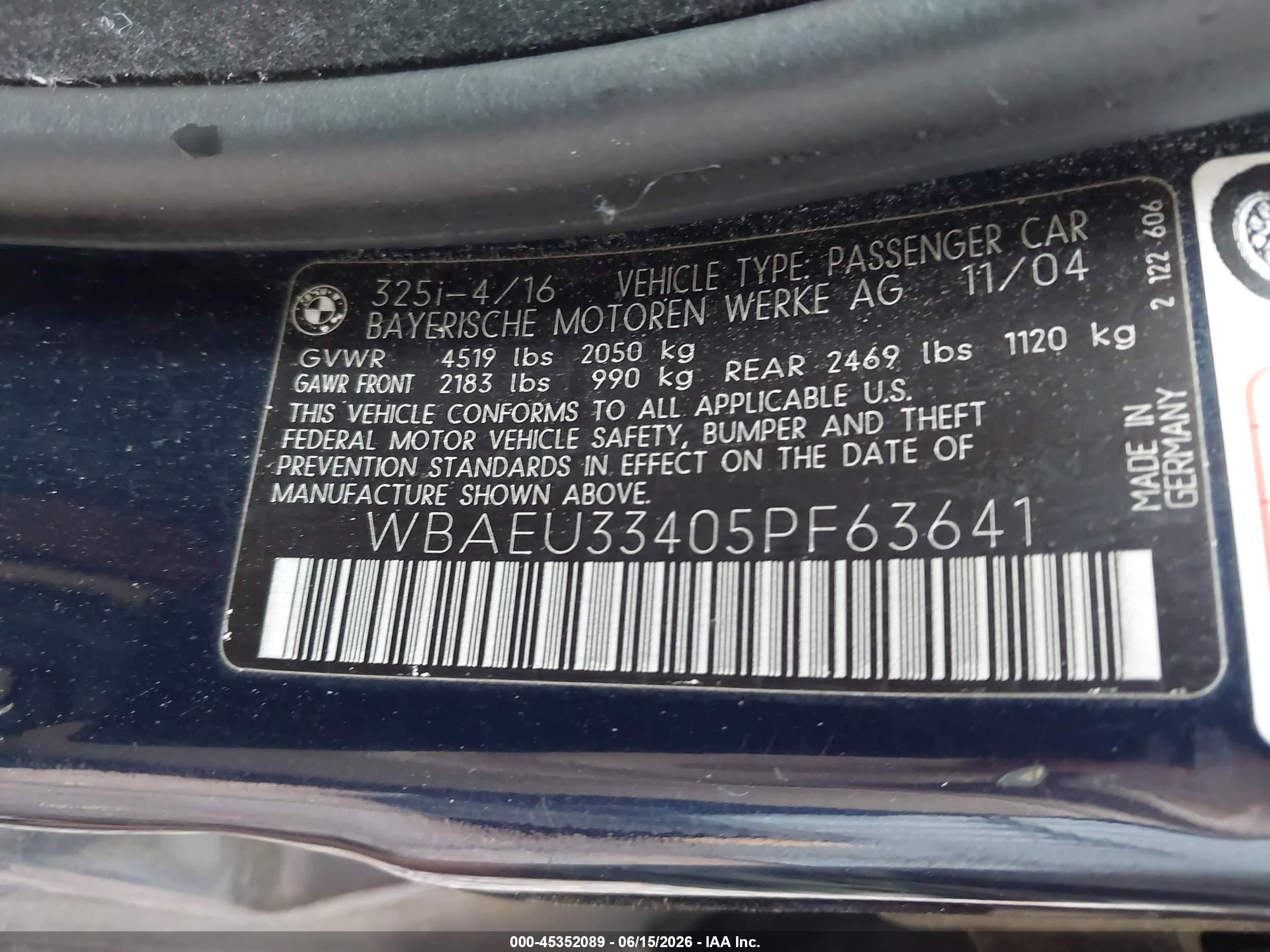 2005 Bmw 325xi   Dark Blue vin: WBAEU33405PF63641