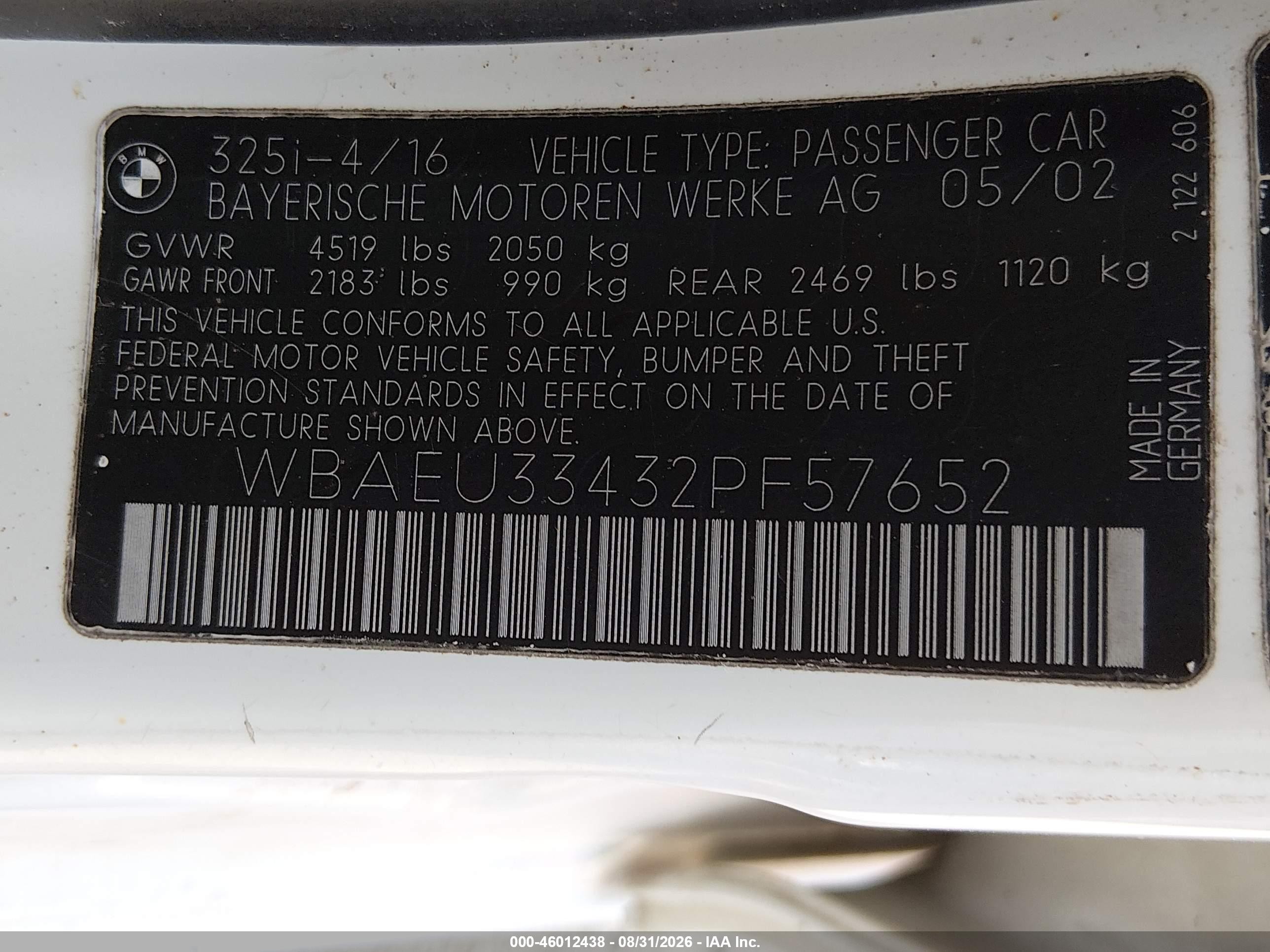 2002 Bmw 325xi   Белый vin: WBAEU33432PF57652