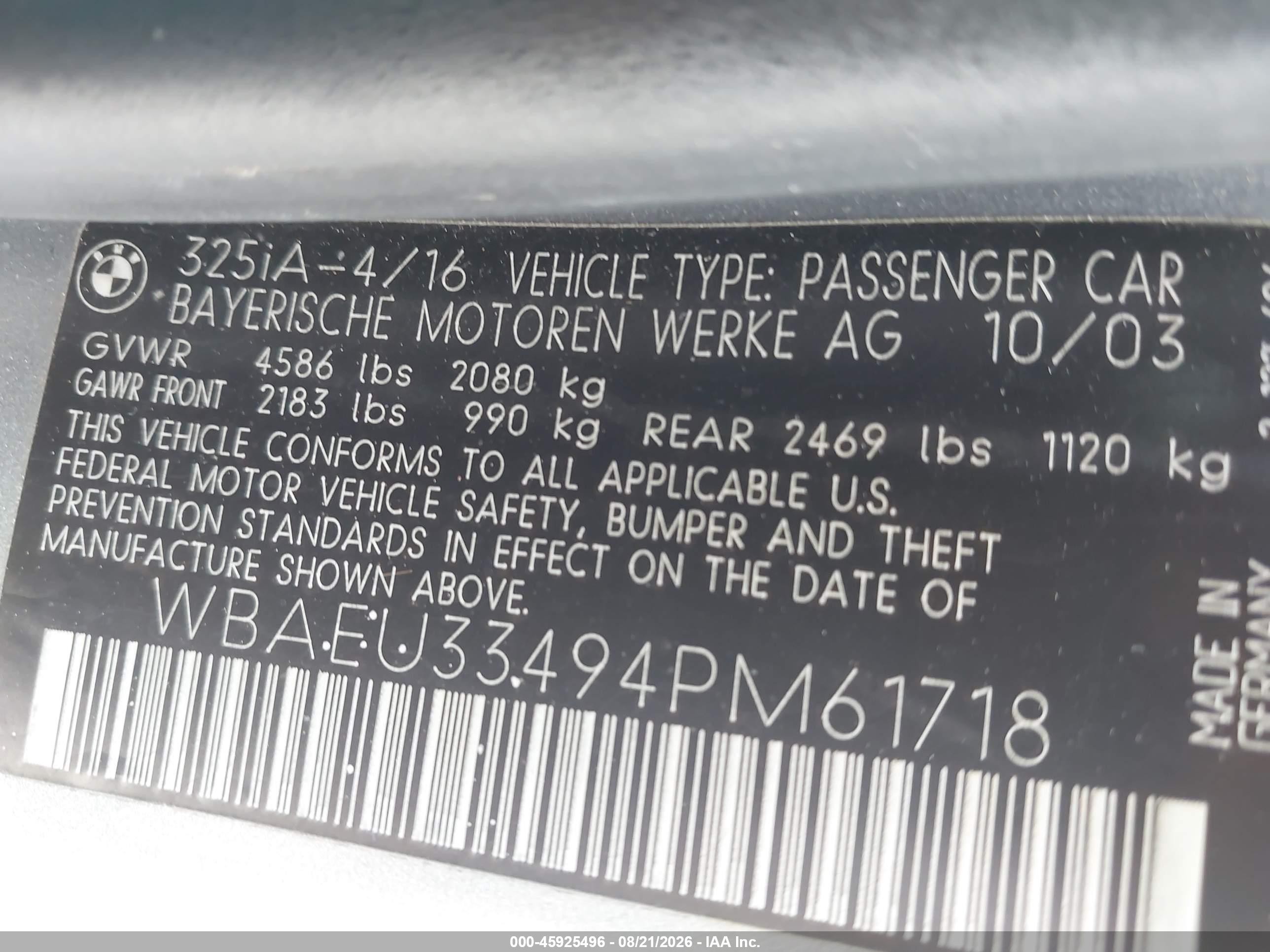 2004 Bmw 325xi   Blue vin: WBAEU33494PM61718