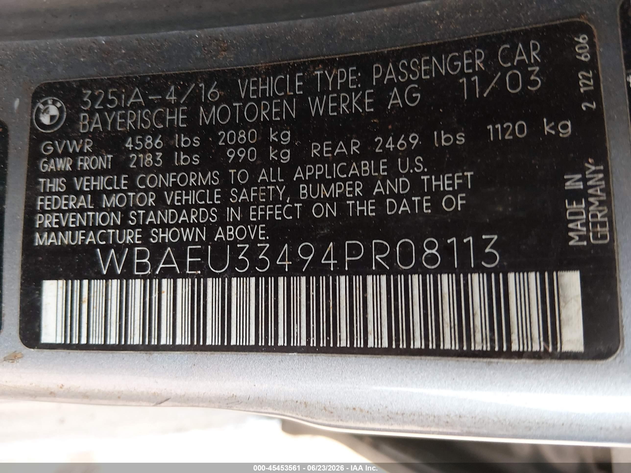 2004 Bmw 325xi   Light Blue vin: WBAEU33494PR08113