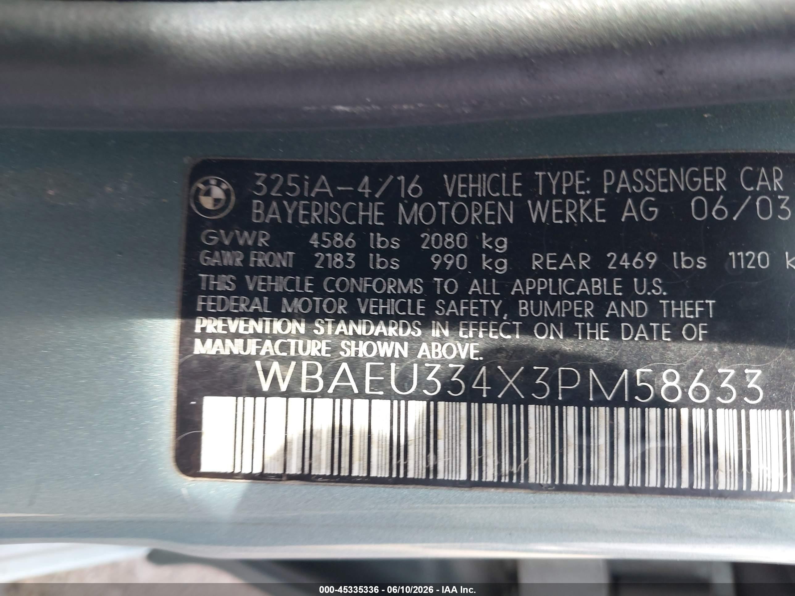 2003 Bmw 3 Series 325xi Blue vin: WBAEU334X3PM58633