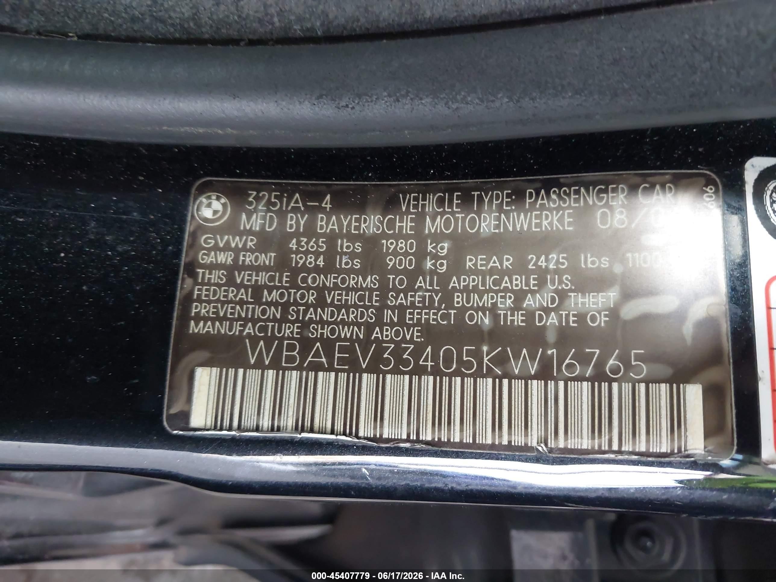 2005 Bmw 325i   Black vin: WBAEV33405KW16765