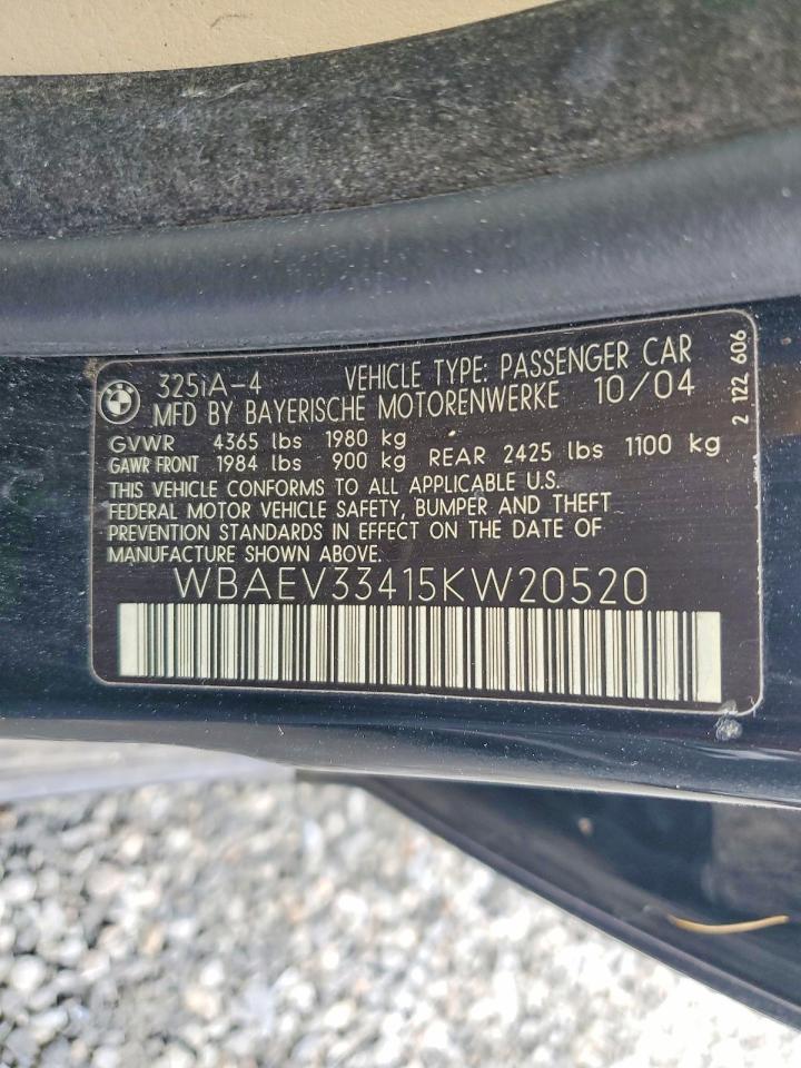 2005 Bmw 325 I Черный vin: WBAEV33415KW20520