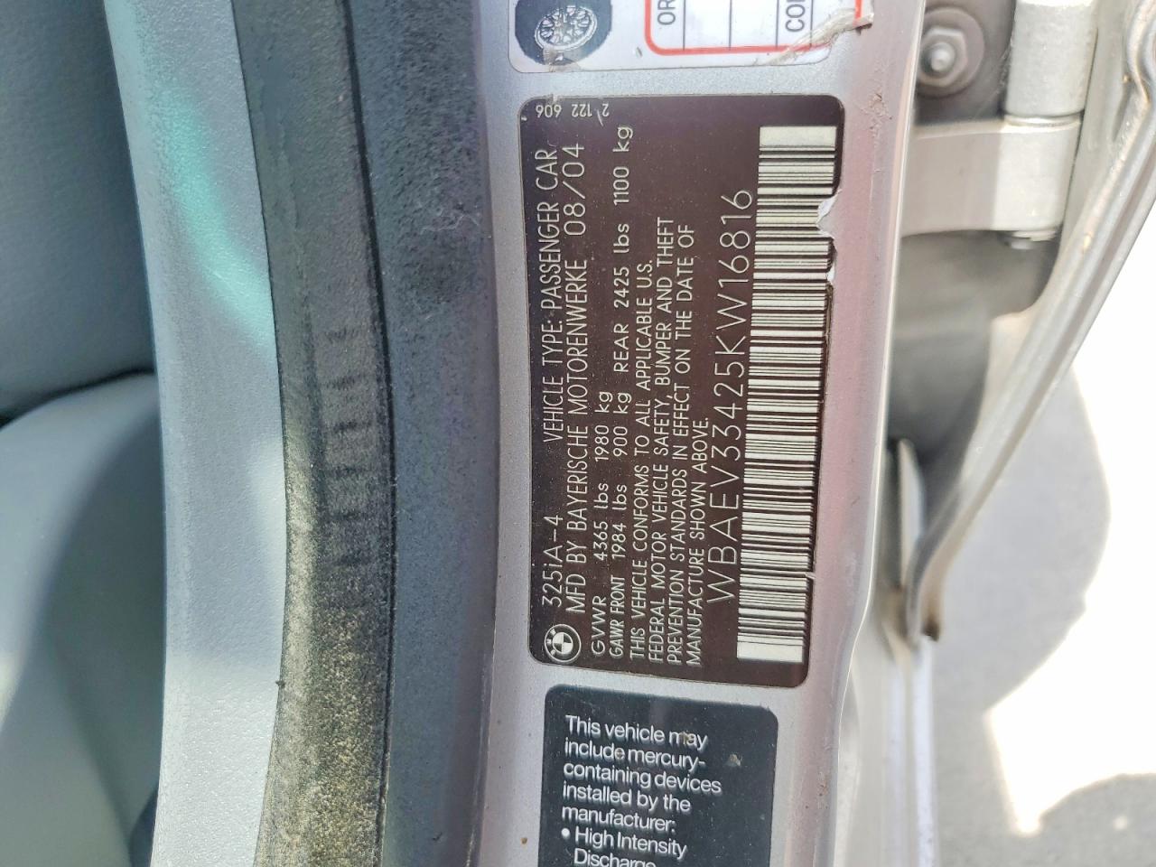 2005 Bmw 325 I Silver vin: WBAEV33425KW16816