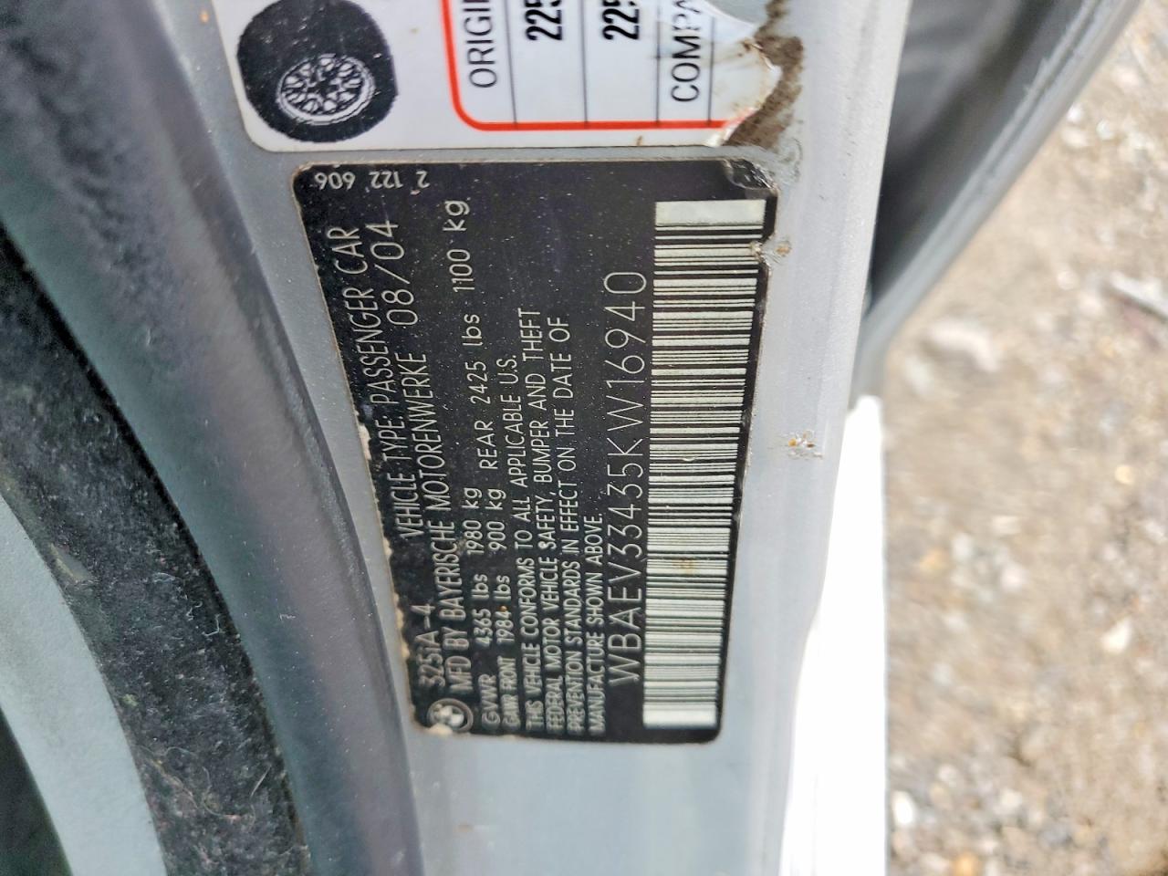 2005 Bmw 325 I Silver vin: WBAEV33435KW16940