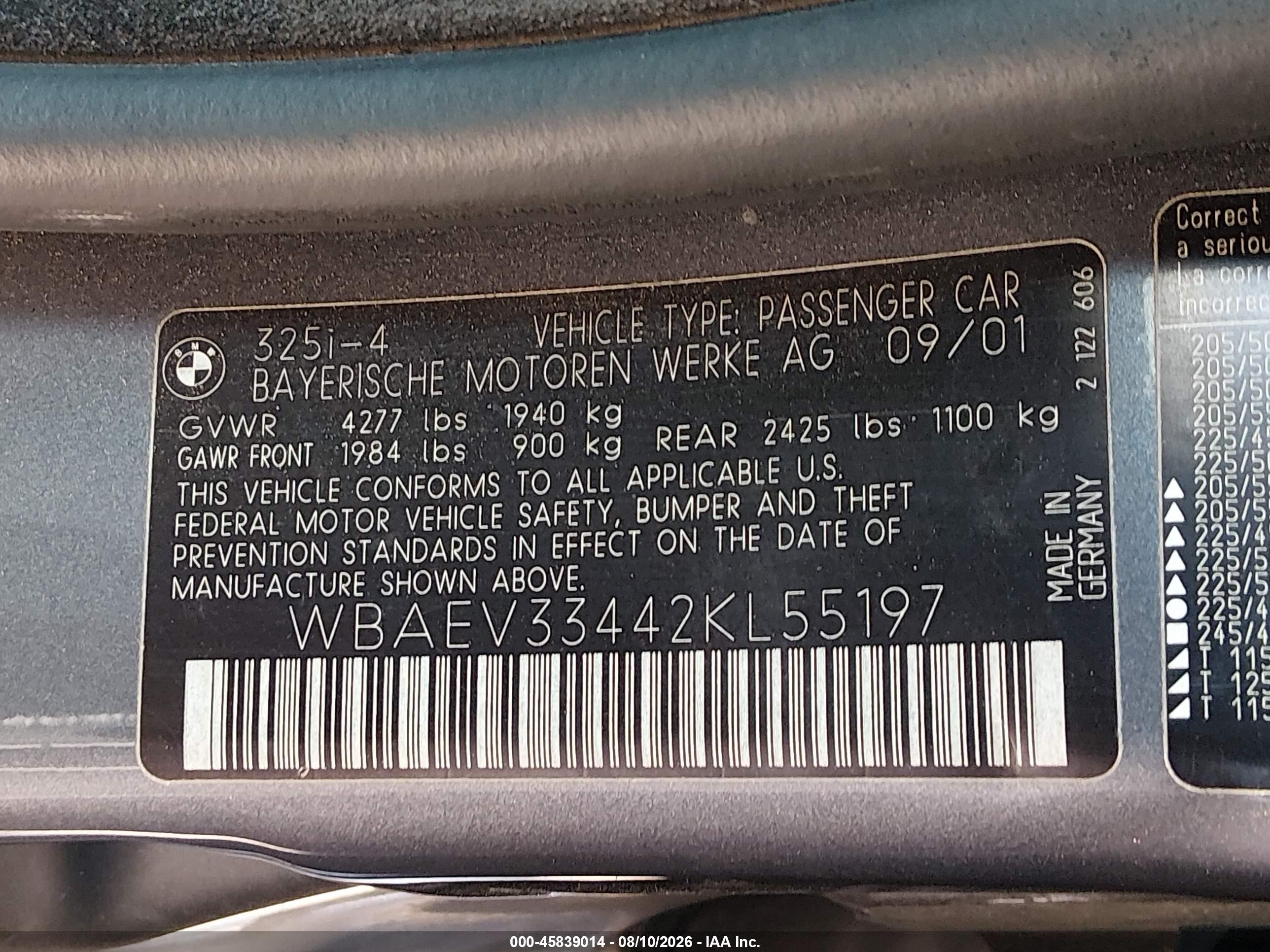 2002 Bmw 325i   Gray vin: WBAEV33442KL55197