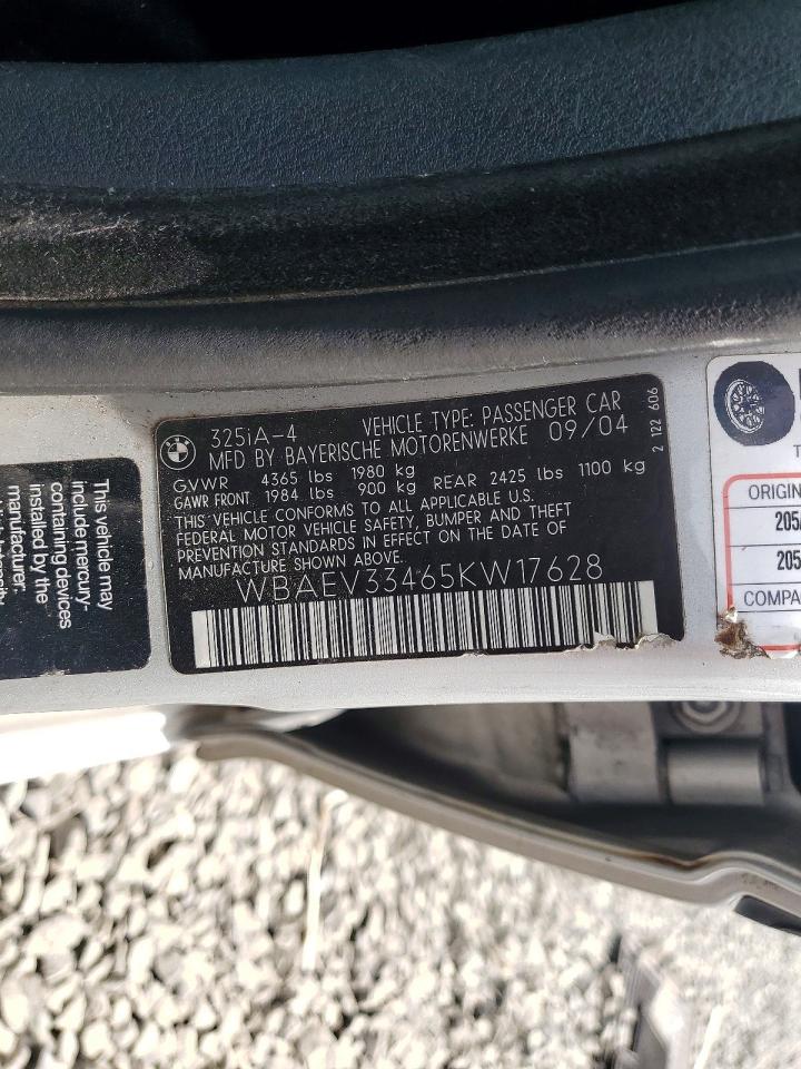 2005 Bmw 325 I Silver vin: WBAEV33465KW17628