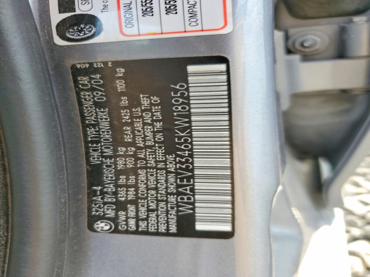 2005 Bmw 325 I Silver vin: WBAEV33465KW18956