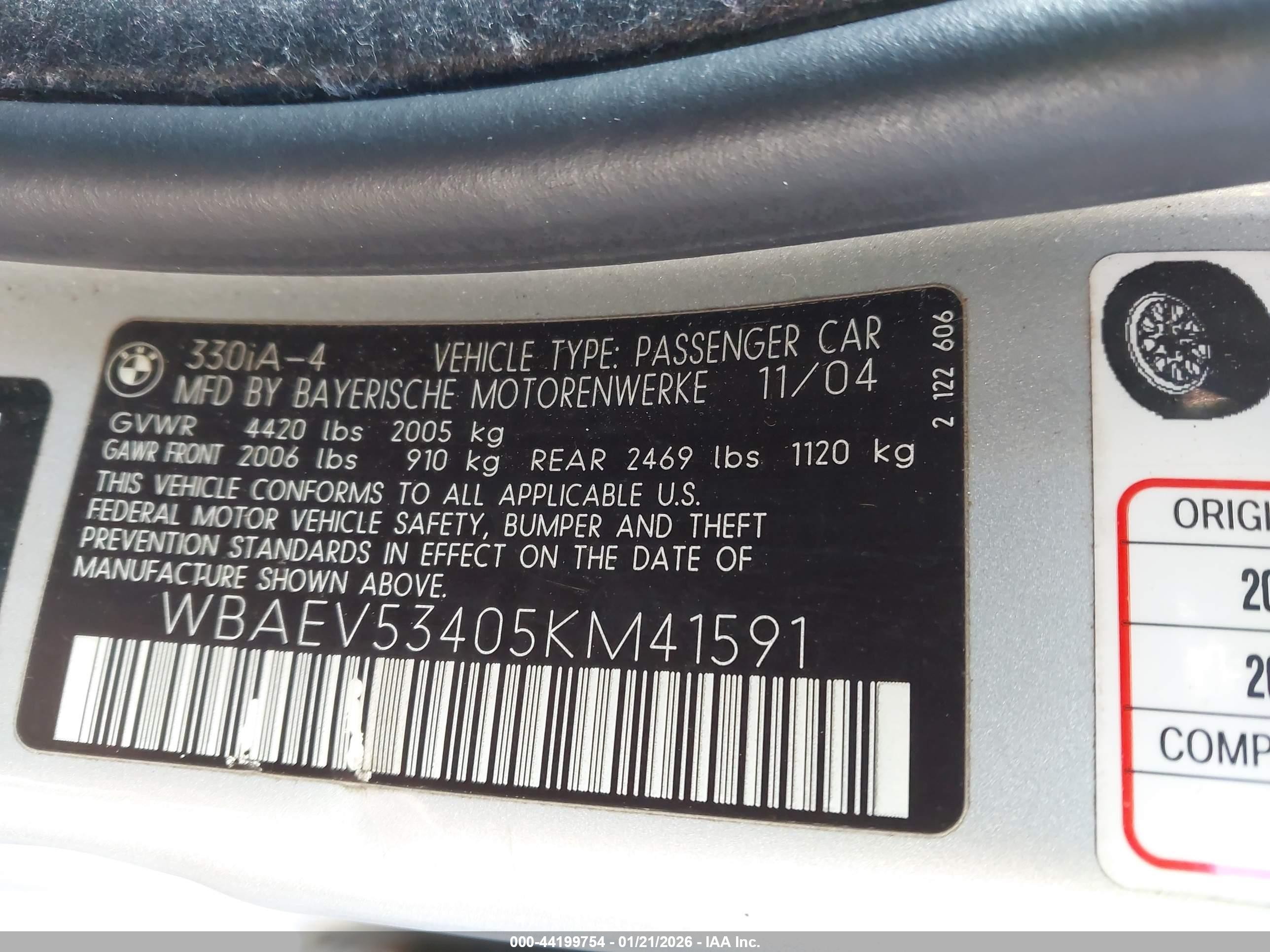 2005 Bmw 330i   Silver vin: WBAEV53405KM41591