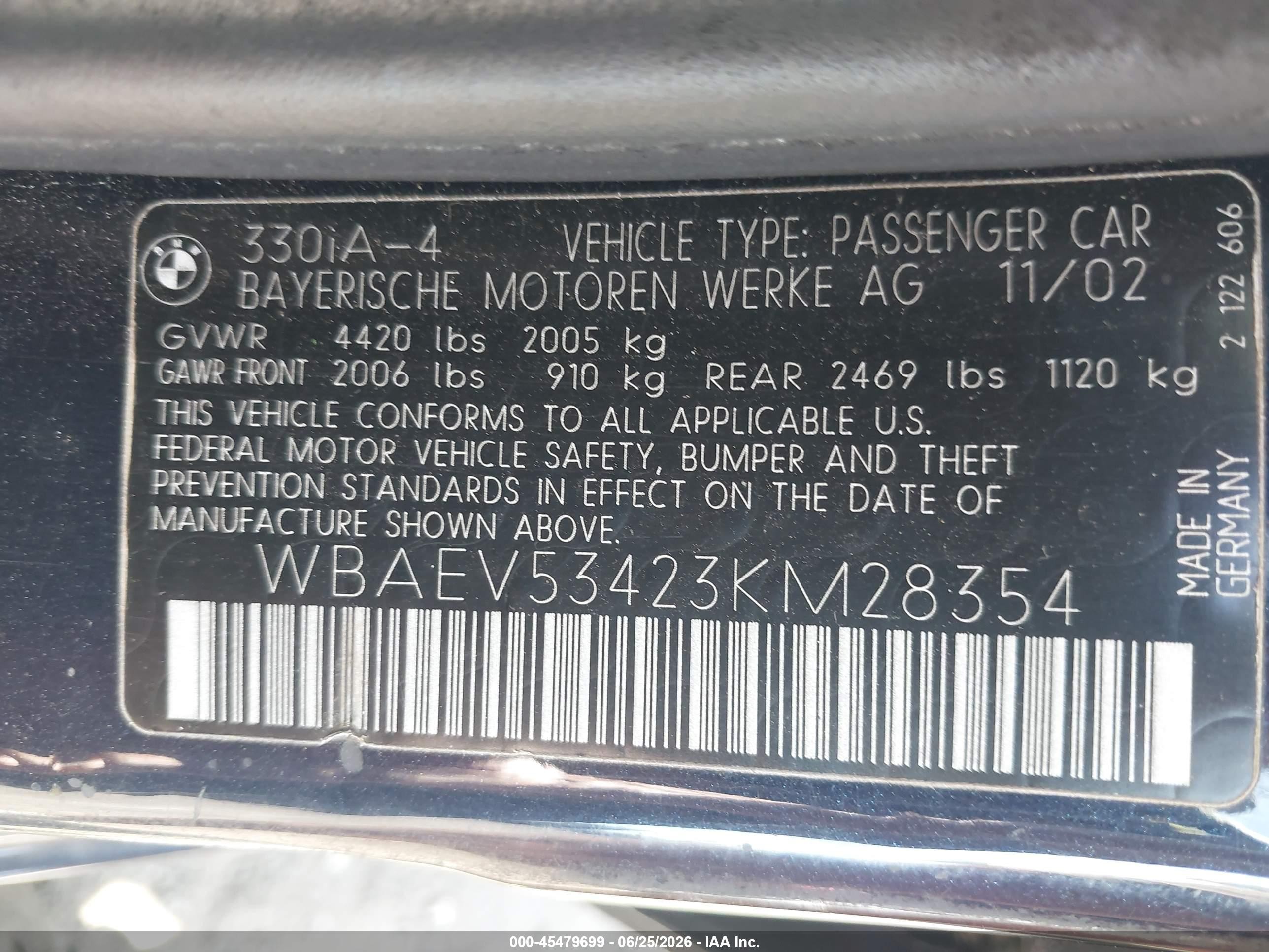 2003 Bmw 330i   Blue vin: WBAEV53423KM28354