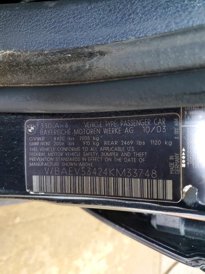 2004 Bmw 330 I Black vin: WBAEV53424KM33748
