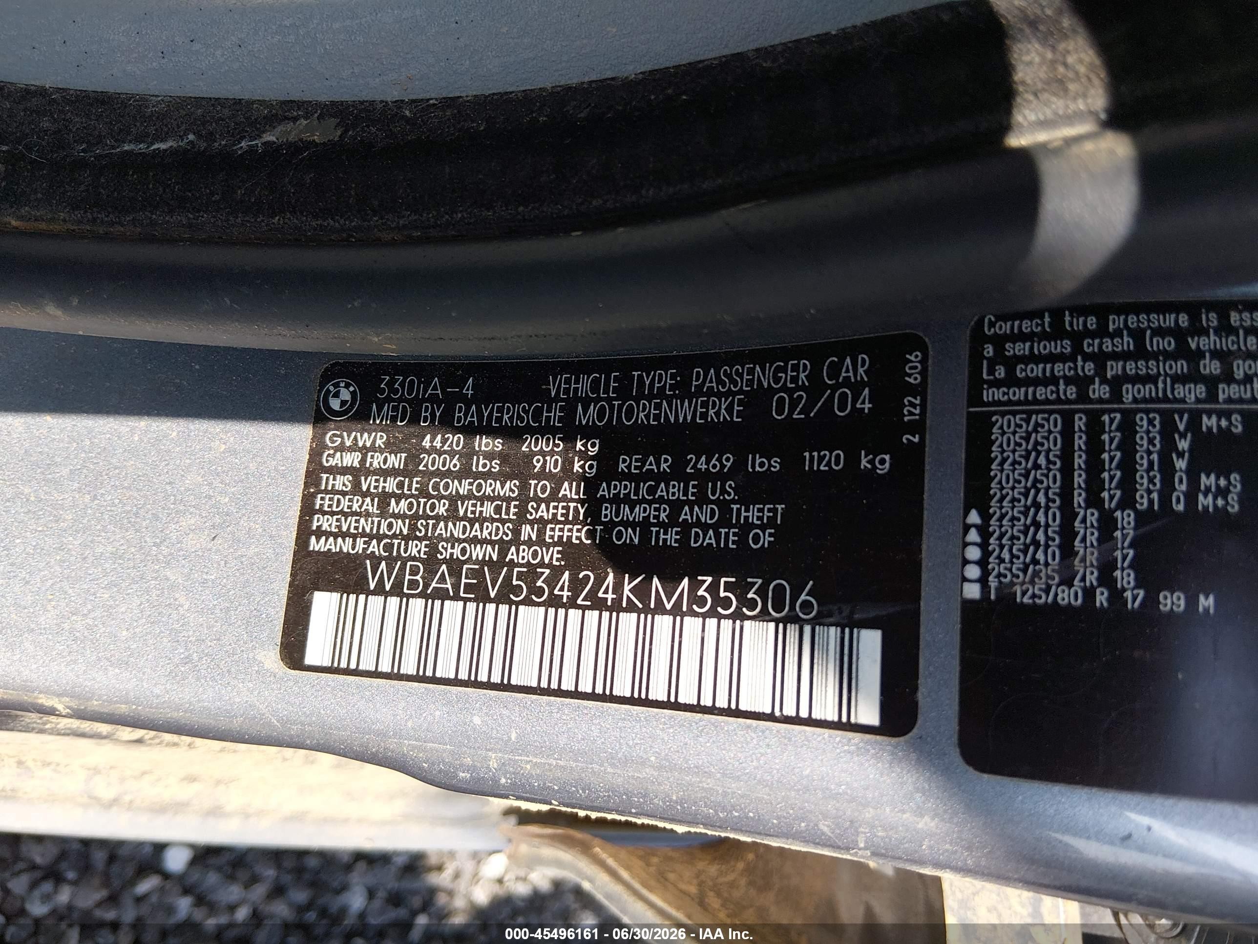 2004 Bmw 330i   Silver vin: WBAEV53424KM35306
