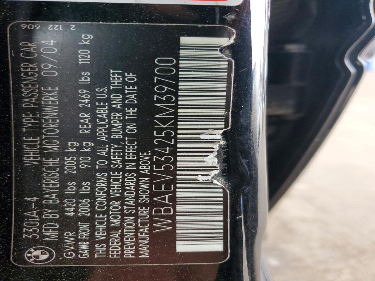 2005 Bmw 330 I Black vin: WBAEV53425KM39700