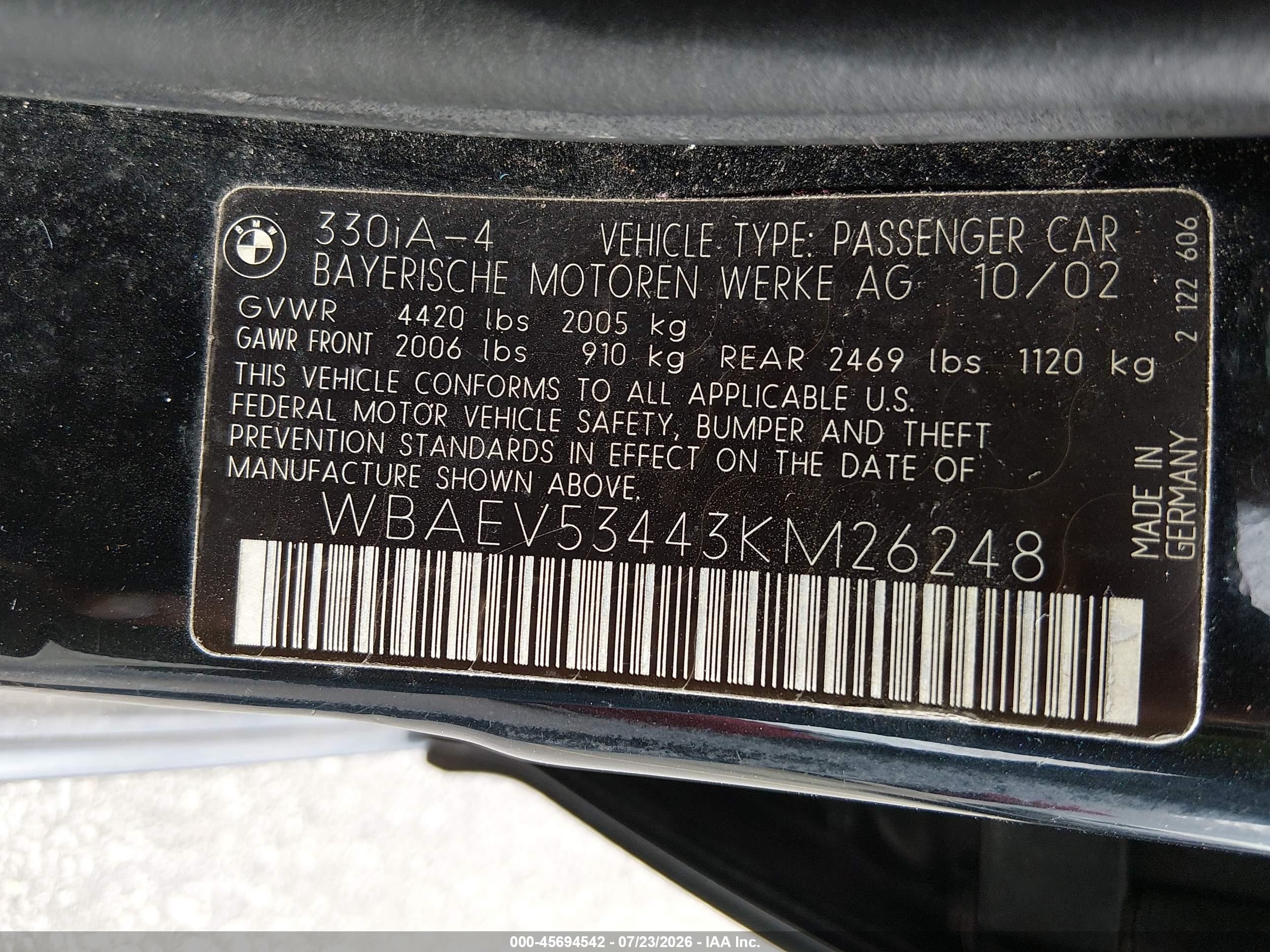 2003 Bmw 3 Series 330i Black vin: WBAEV53443KM26248