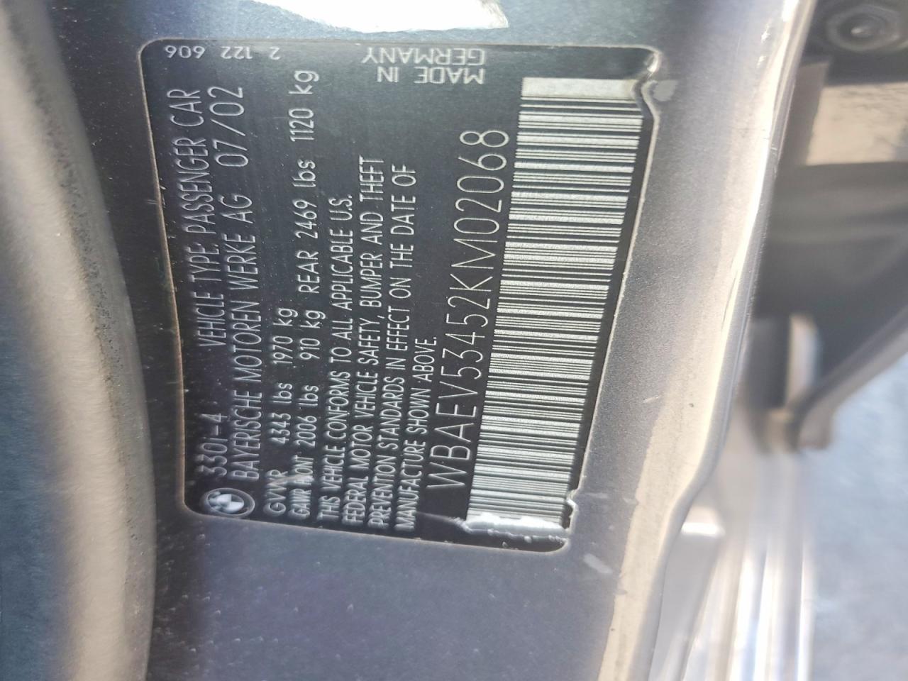 2002 Bmw 330 I Gray vin: WBAEV53452KM02068