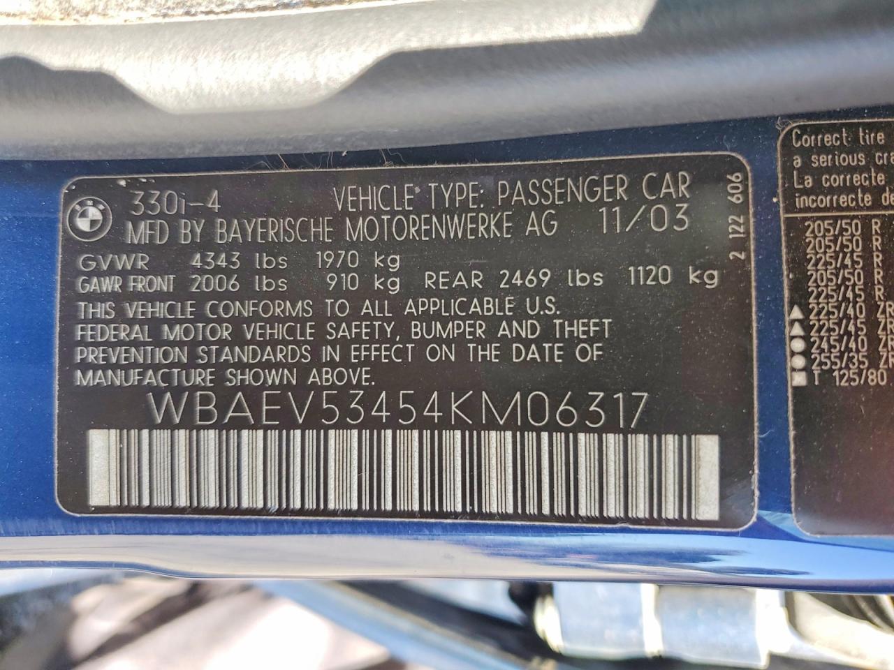 2004 Bmw 330 I Blue vin: WBAEV53454KM06317