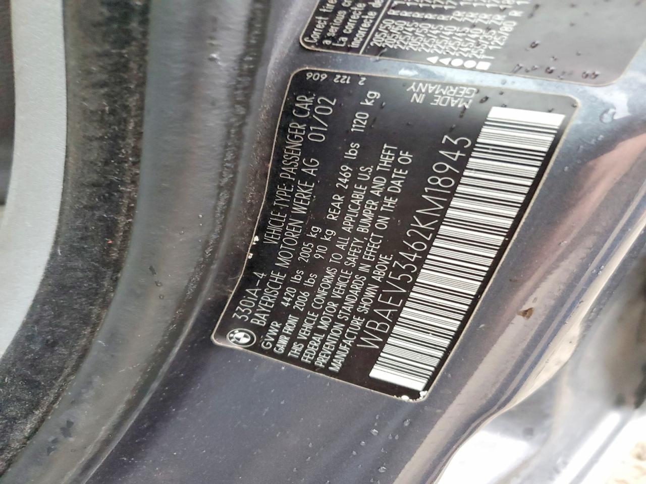 2002 Bmw 330 I Teal vin: WBAEV53462KM18943