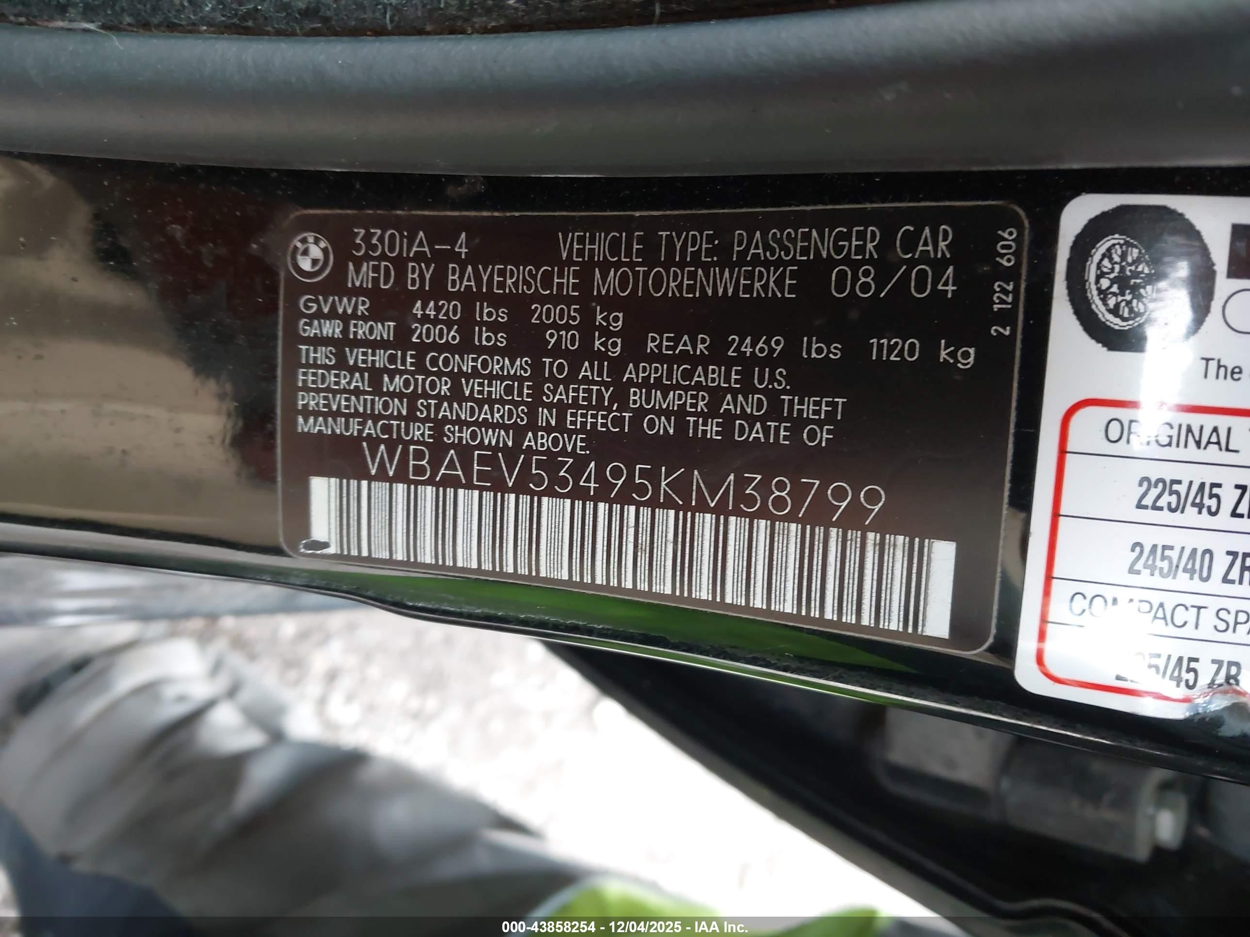 2005 Bmw 330i   Black vin: WBAEV53495KM38799