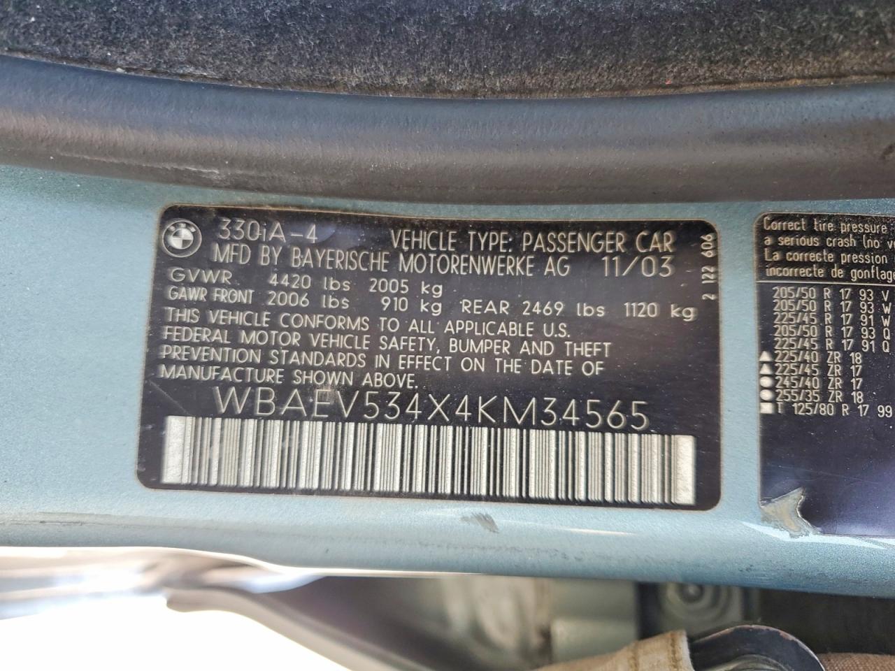2004 Bmw 330 I Зеленый vin: WBAEV534X4KM34565