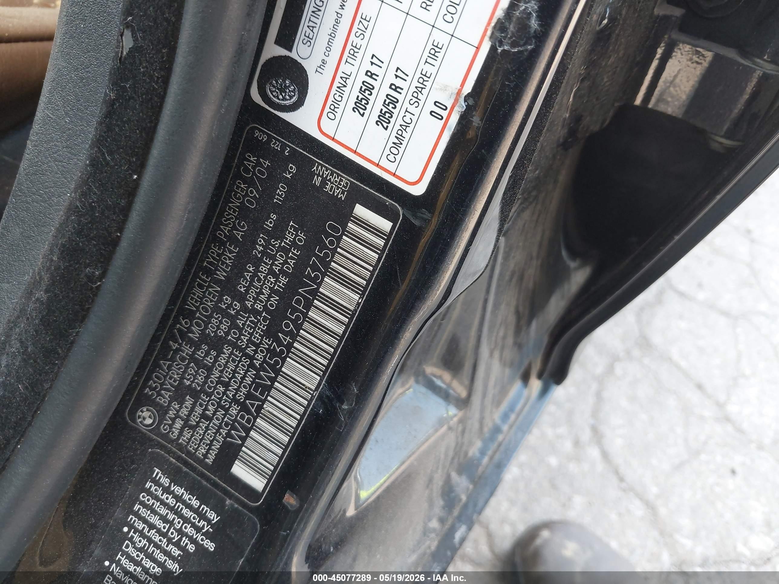 2005 Bmw 330xi   Черный vin: WBAEW53495PN37560