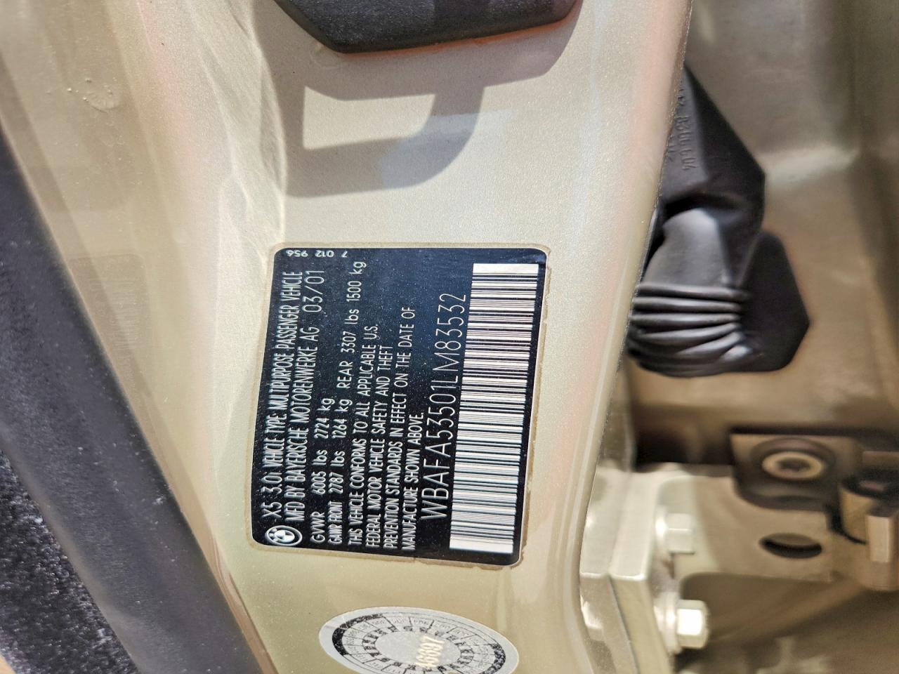 2001 Bmw X5 3.0i Бежевый vin: WBAFA53501LM83532