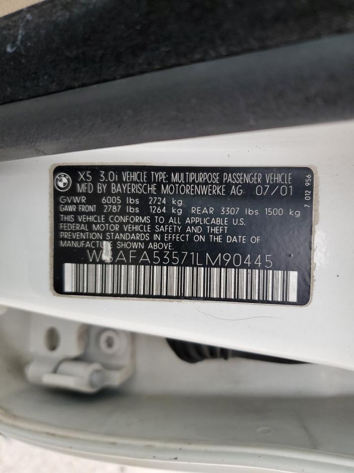 2001 Bmw X5 3.0i White vin: WBAFA53571LM90445