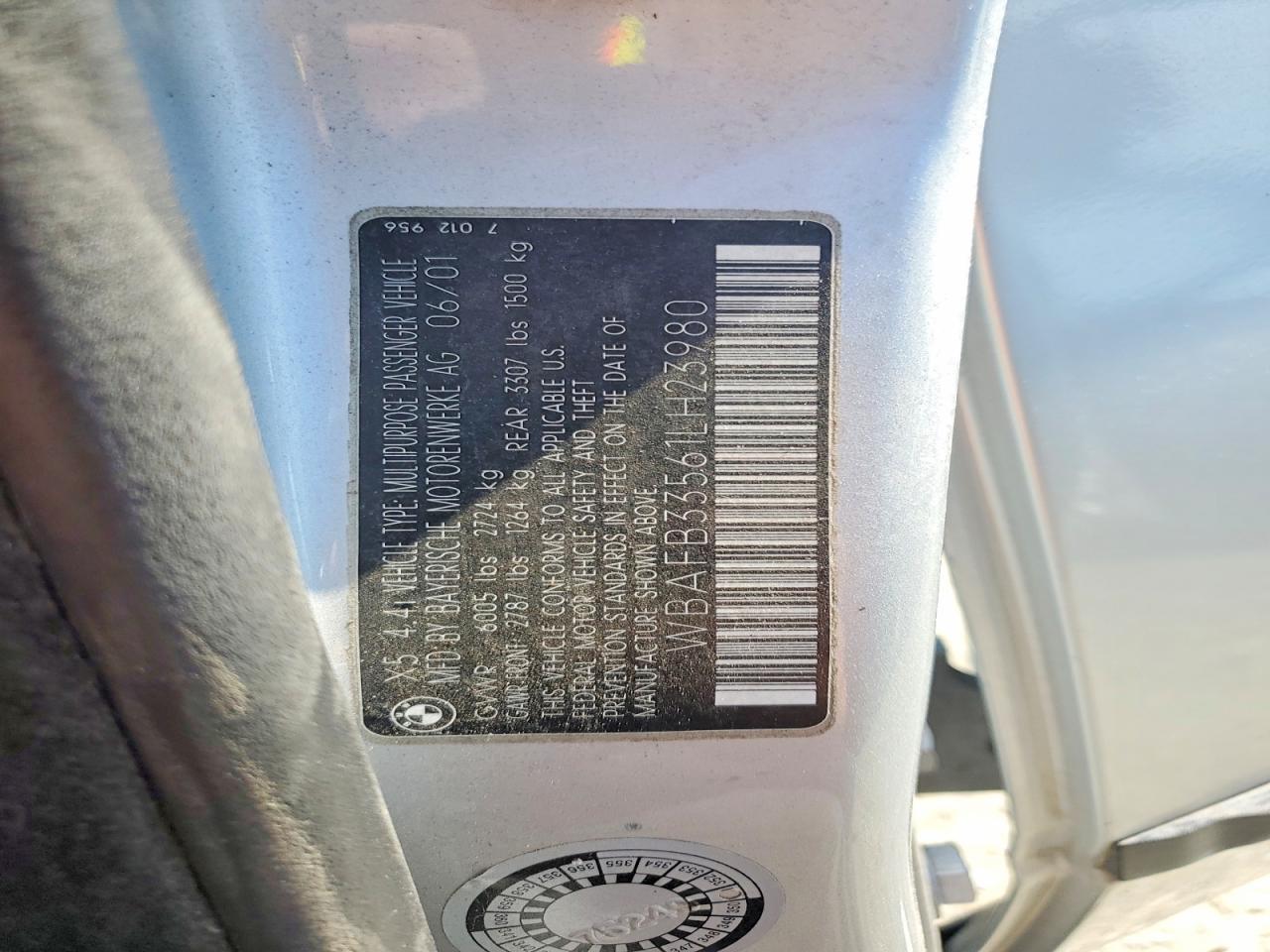 2001 Bmw X5 4.4i Silver vin: WBAFB33561LH23980