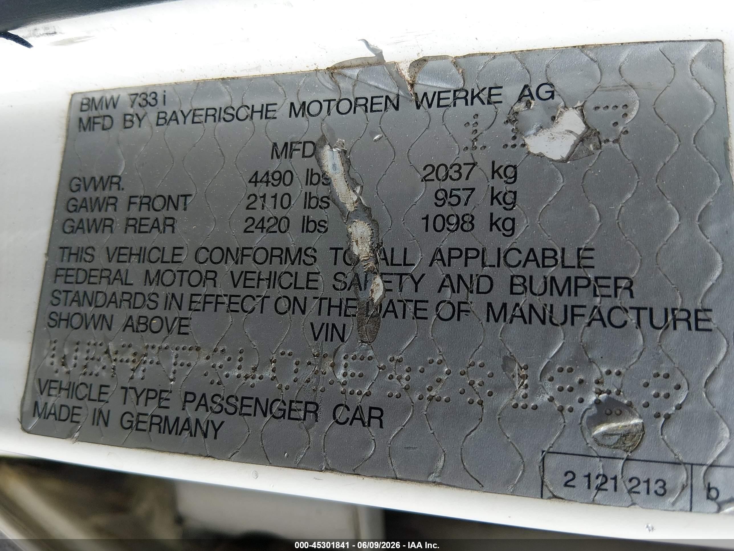 1984 Bmw 733 I Automatic White vin: WBAFF8408E9281868