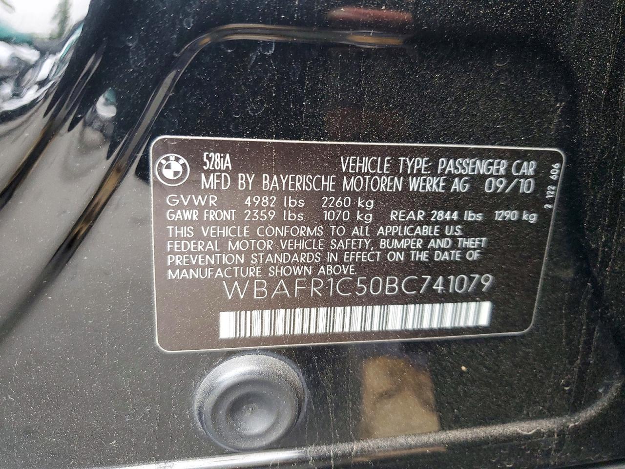 2011 Bmw 528i Black vin: WBAFR1C50BC741079