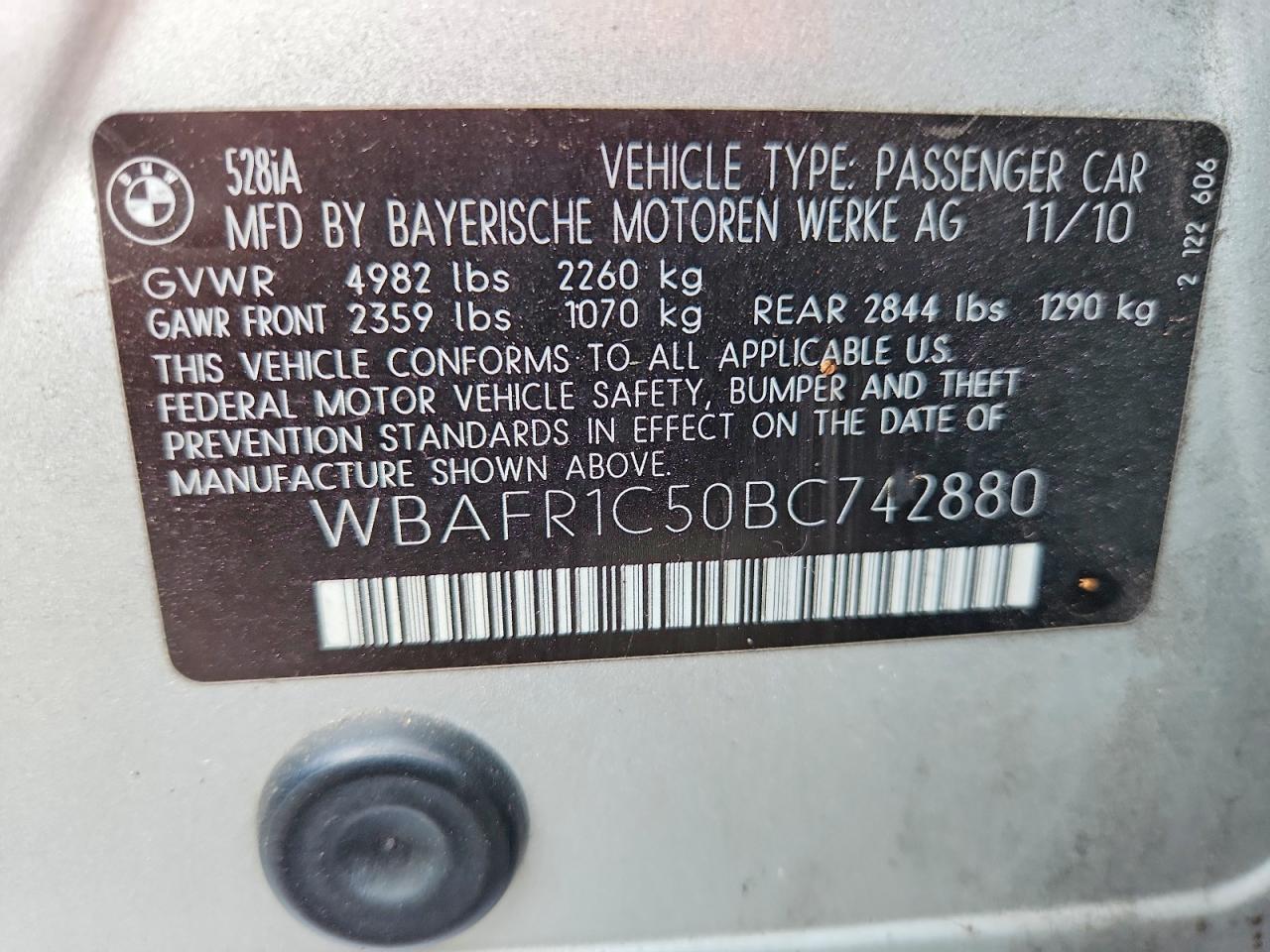 2011 Bmw 528 I Silver vin: WBAFR1C50BC742880