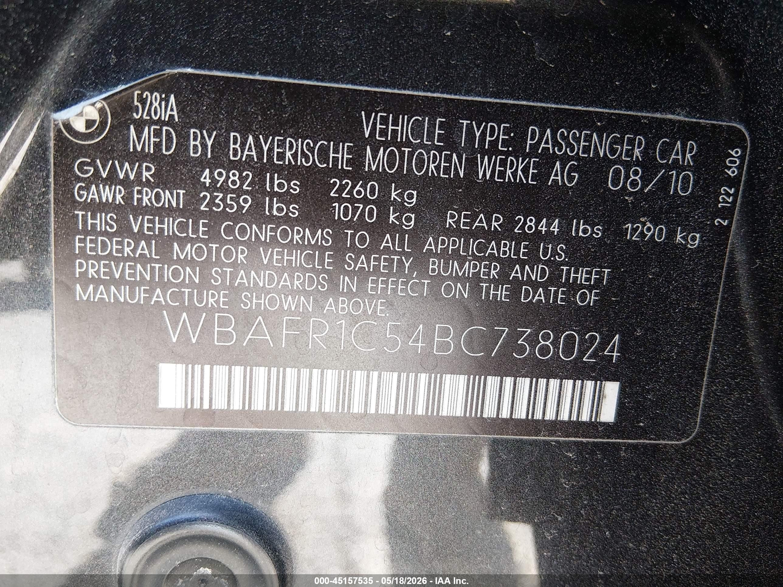 2011 Bmw 528i   Gray vin: WBAFR1C54BC738024