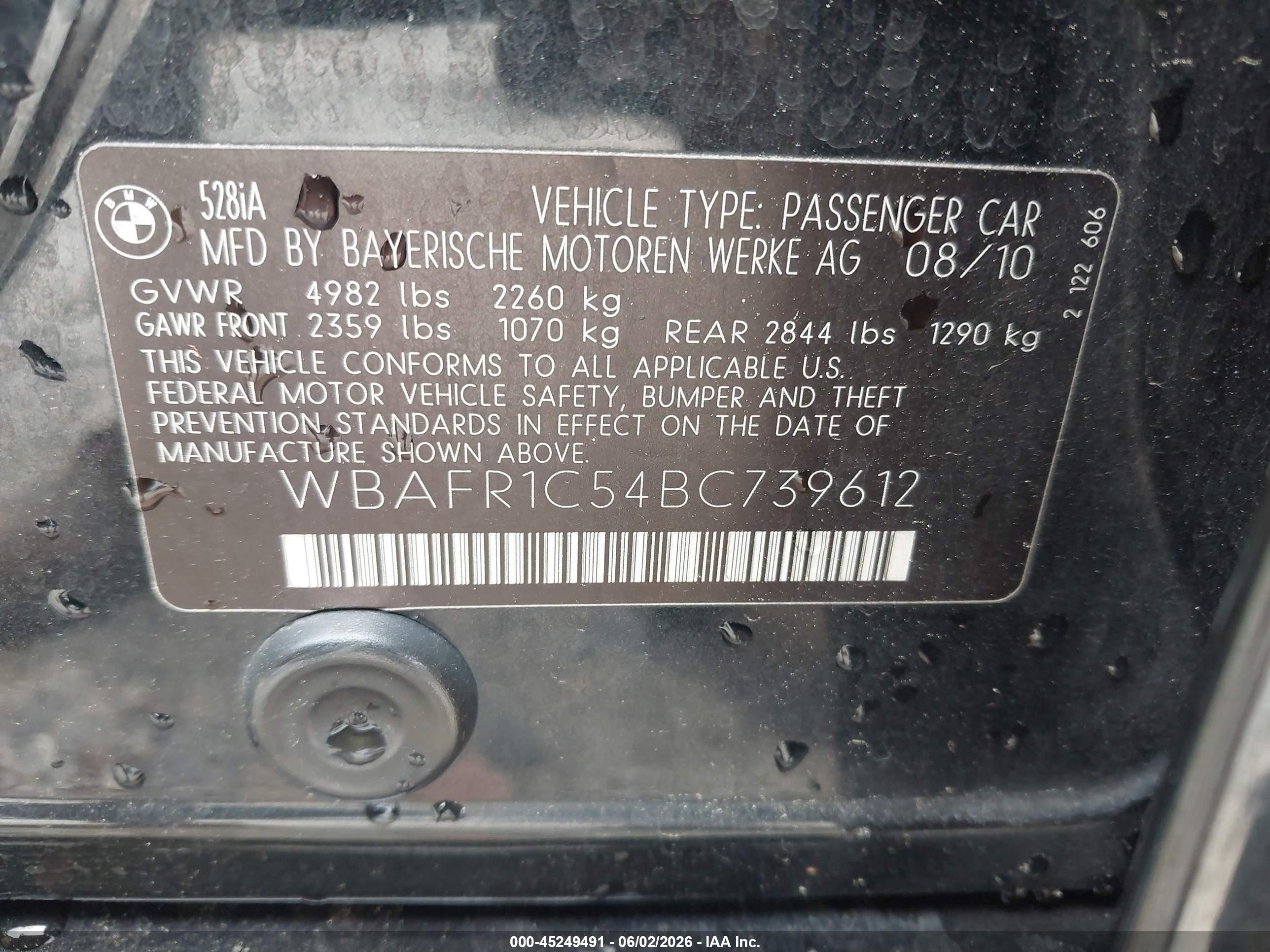 2011 Bmw 528i   Black vin: WBAFR1C54BC739612